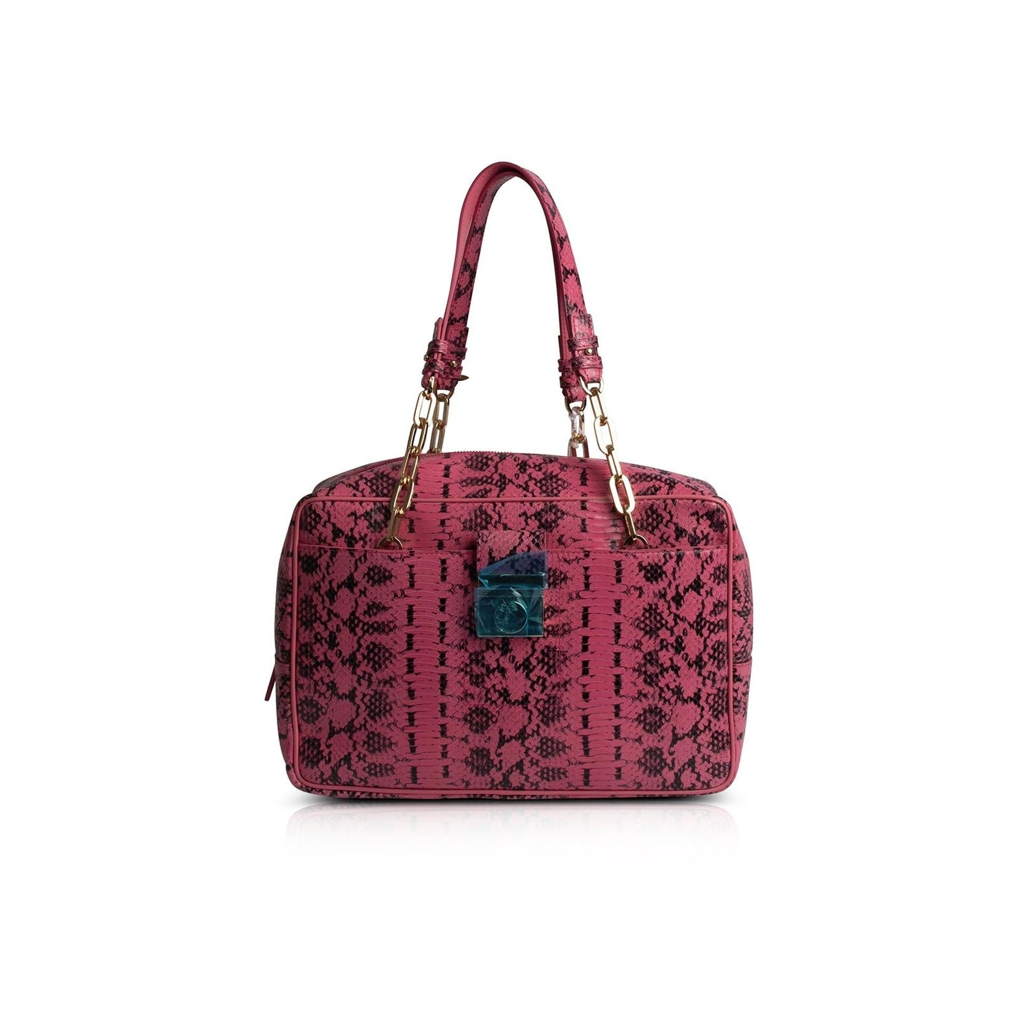 Versace Collection Snake Embossed Leather Shoulder Bag