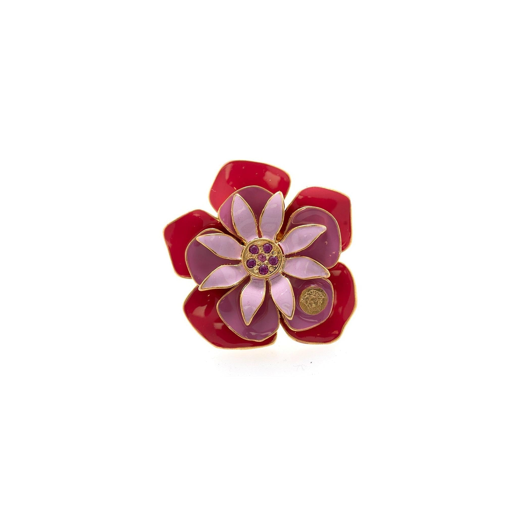 Versace Enamel and Crystal Flower Ring