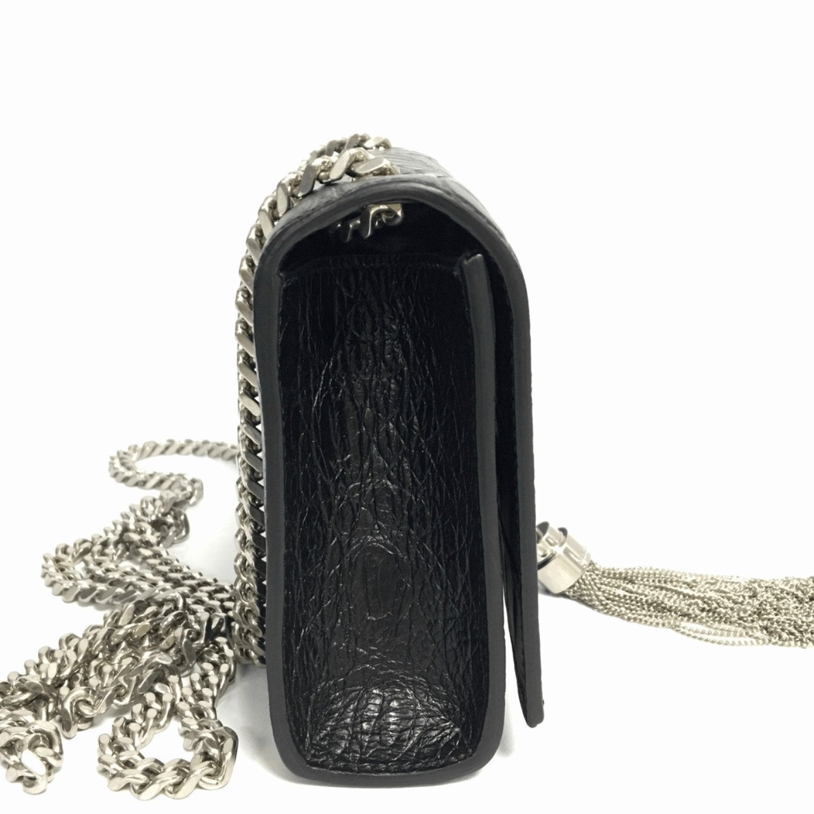 YSL Black Croc Embossed Monogram Kate Tassel Bag