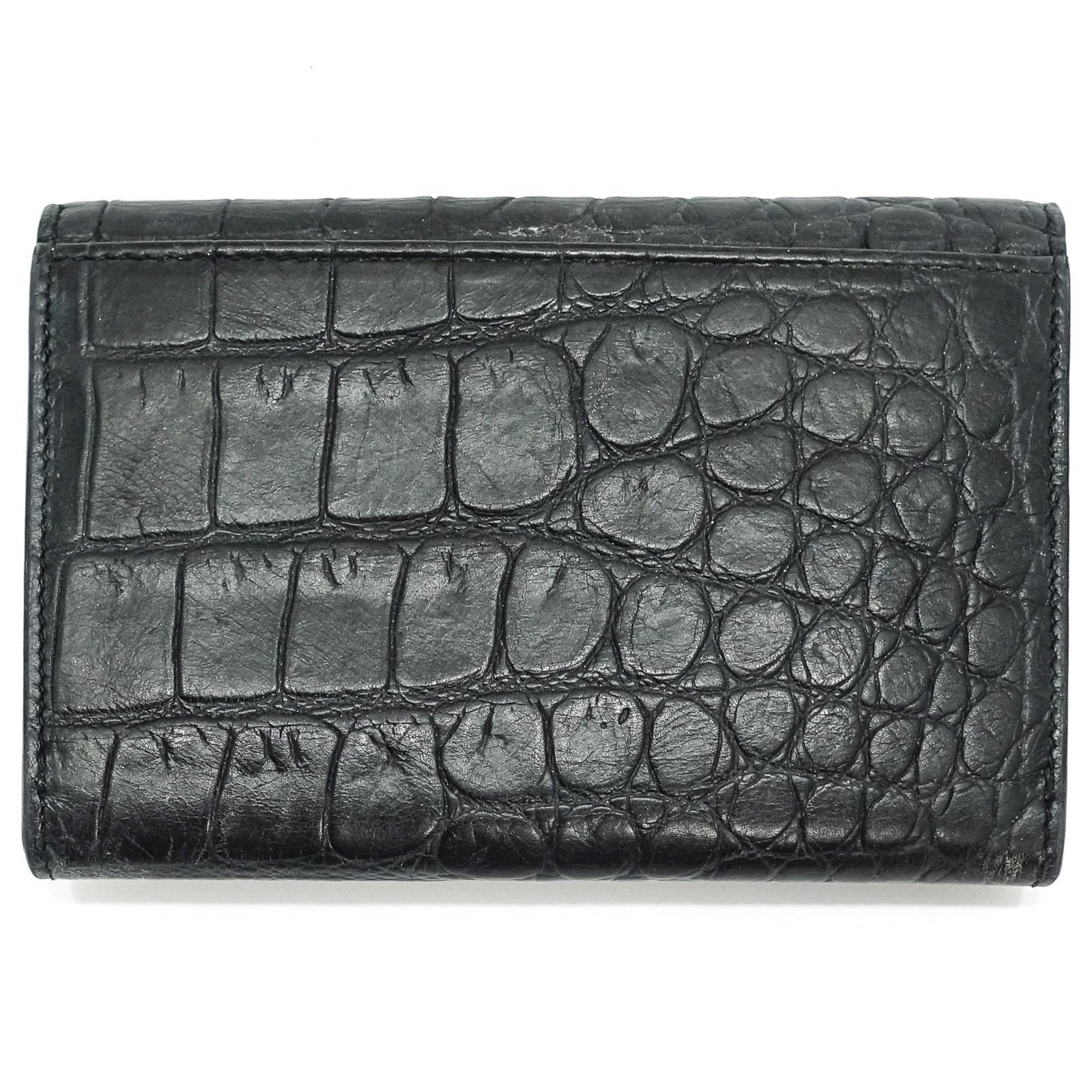 YSL Black Crocodile Embossed Small Envelope Wallet