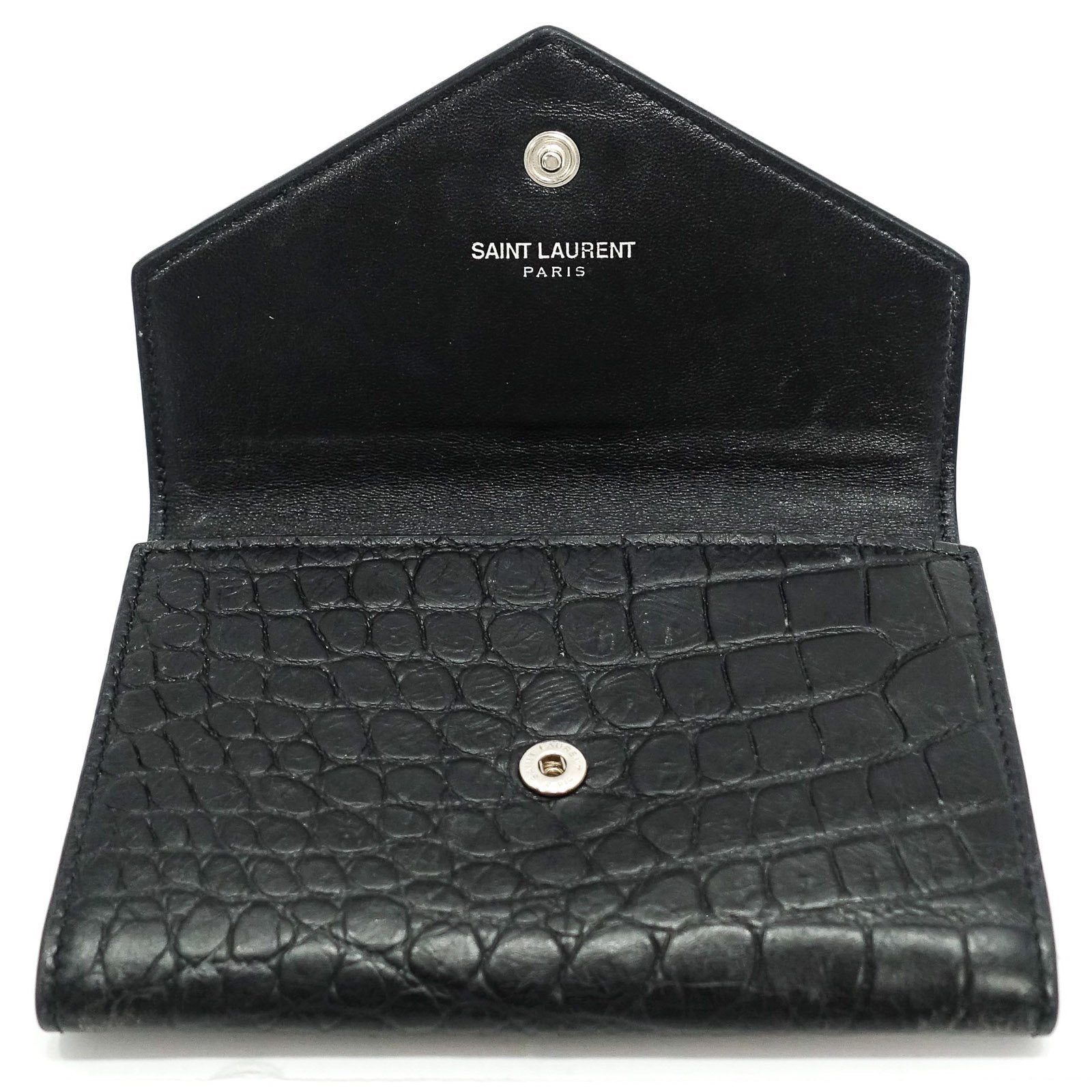 YSL Black Crocodile Embossed Small Envelope Wallet