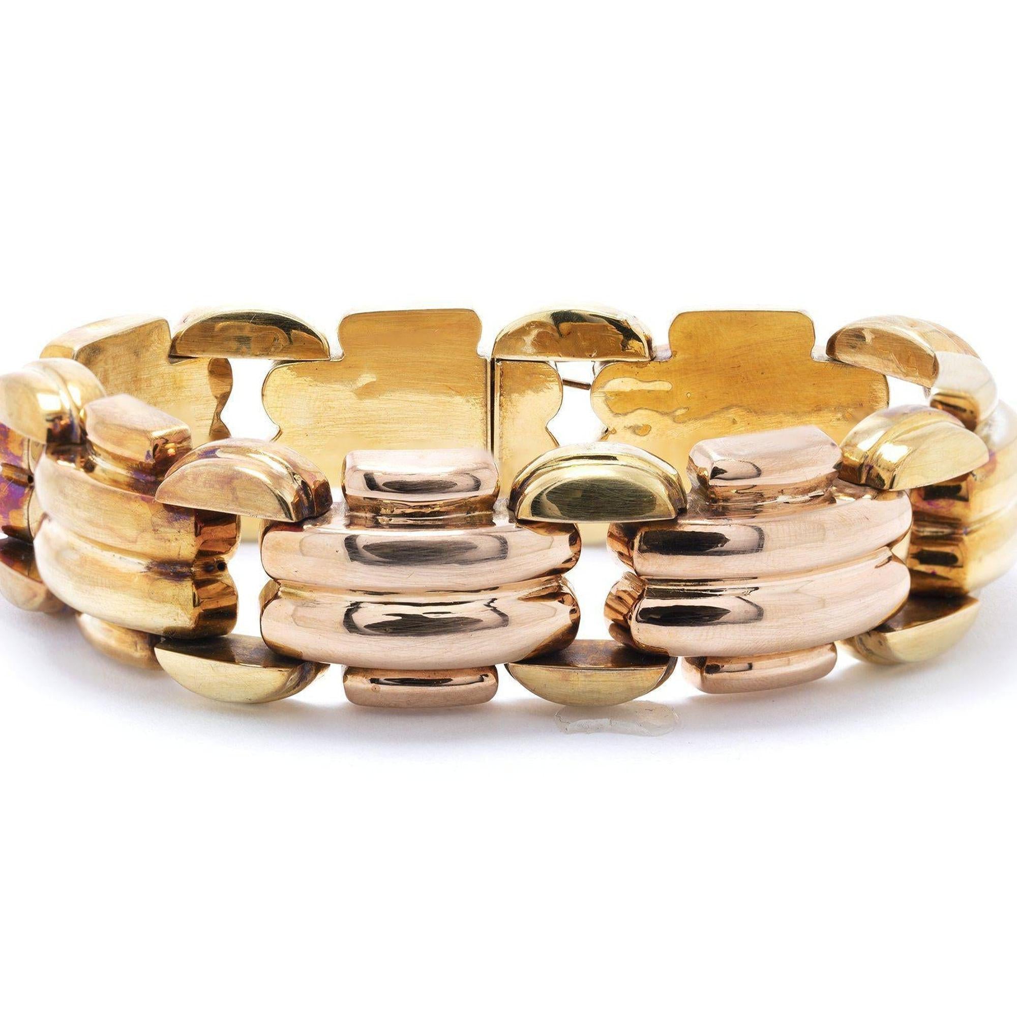 Yellow & Rose Gold Retro Wide Bracelet