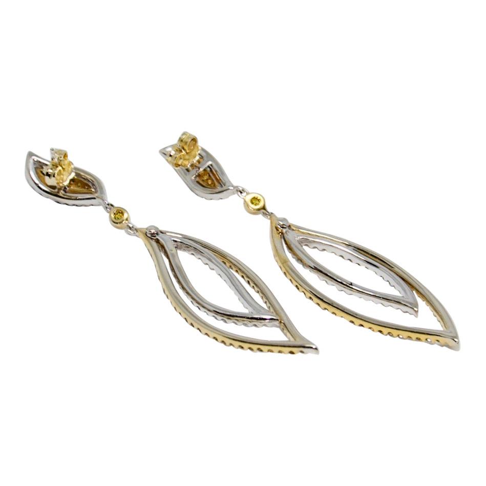 Yellow and White Diamond Drop Earrings