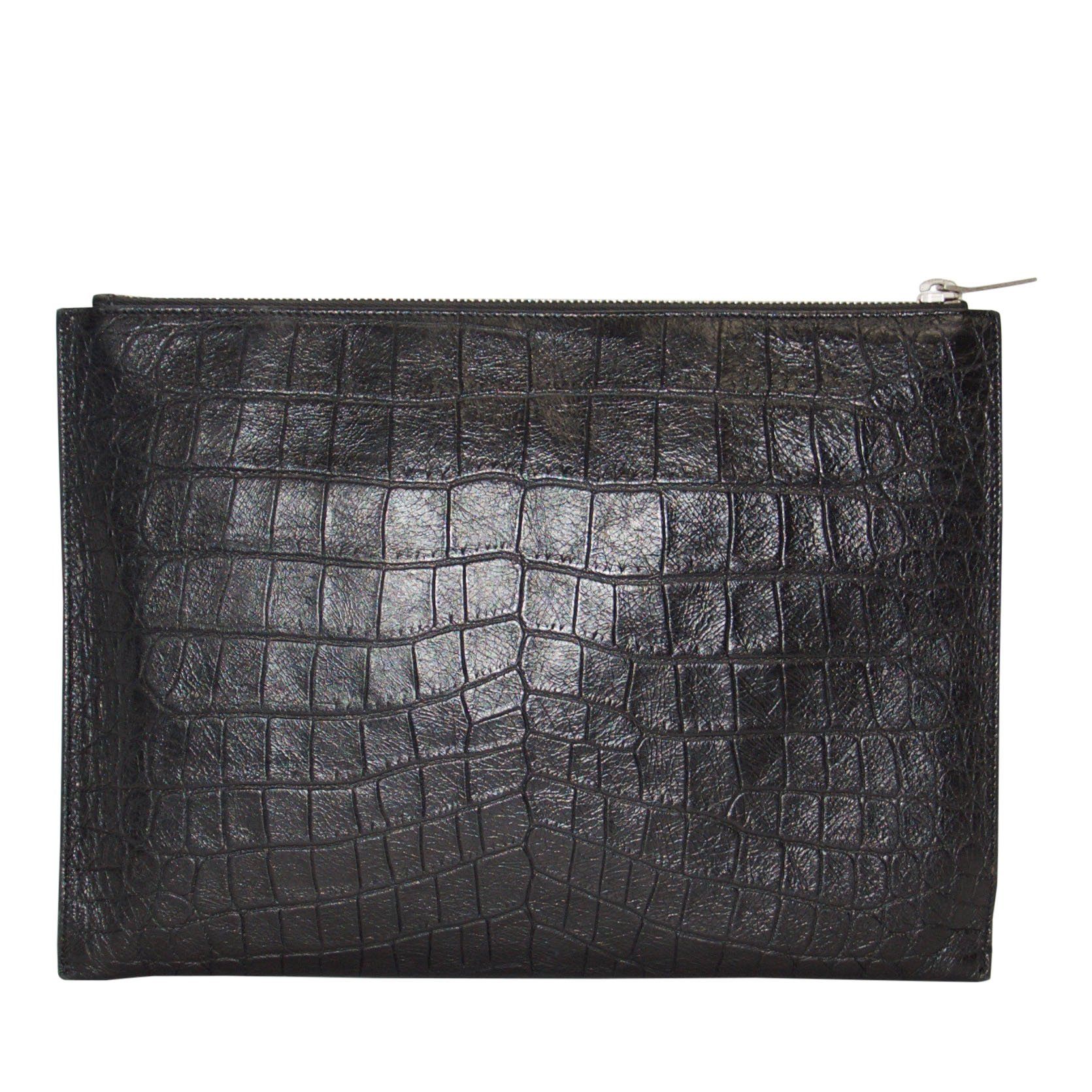 Yves Saint Laurent Crocodile Embossed Zip Pouch