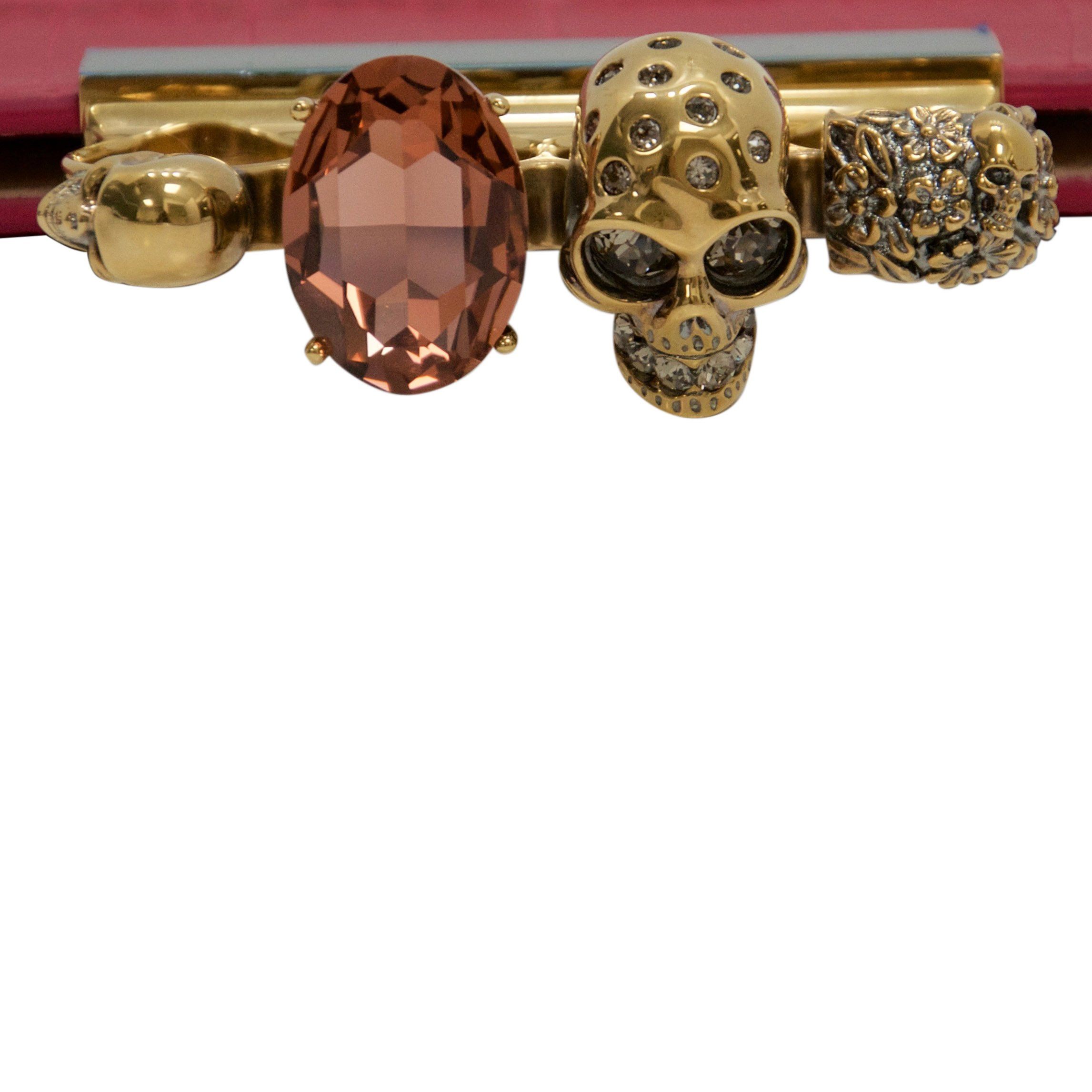 Alexander Mcqueen Four-Ring Croc Embossed Leather Clutch