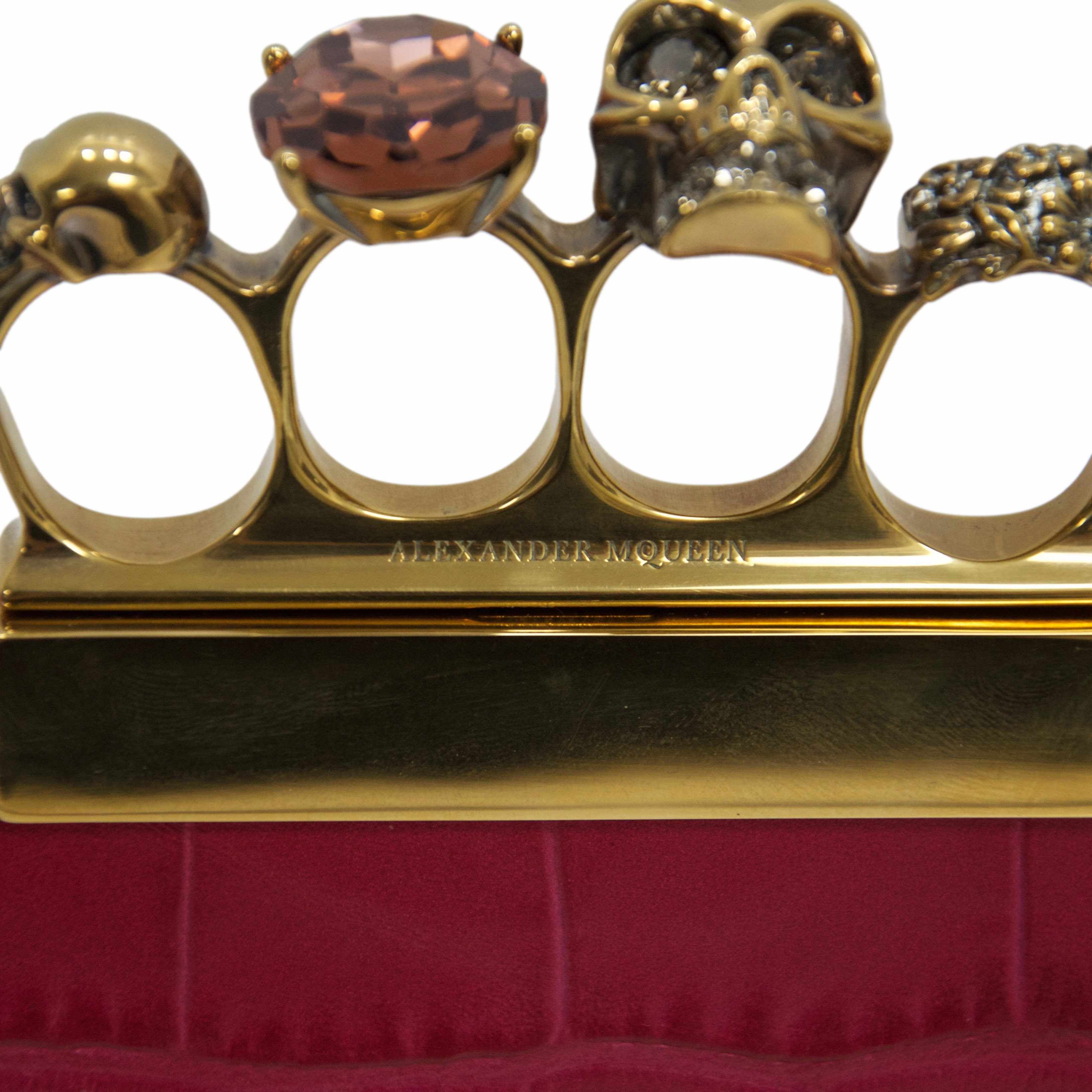 Alexander Mcqueen Four-Ring Croc Embossed Leather Clutch