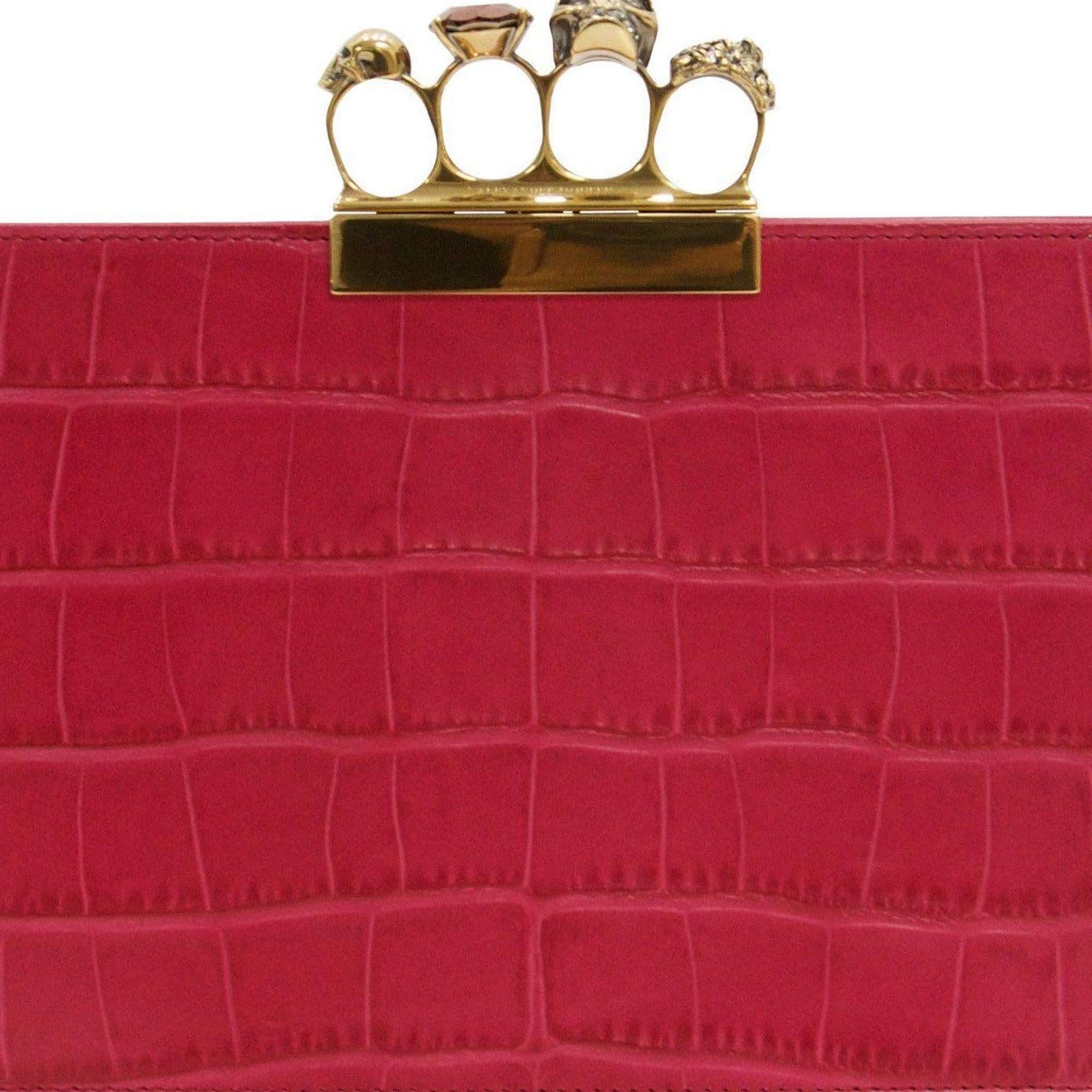 Alexander Mcqueen Four-Ring Croc Embossed Leather Clutch