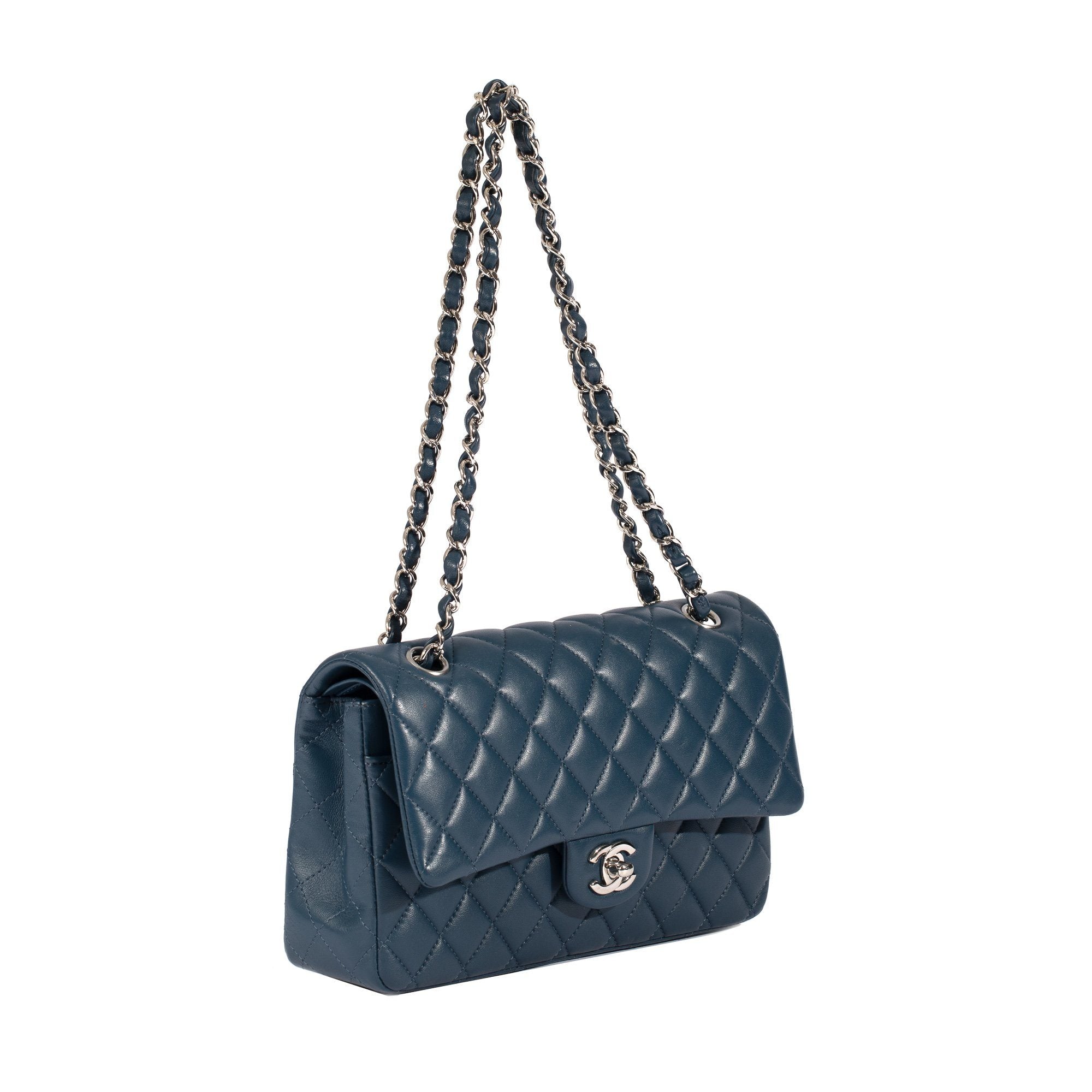 Chanel 2018 Navy Lambskin Medium Classic Double Flap Bag