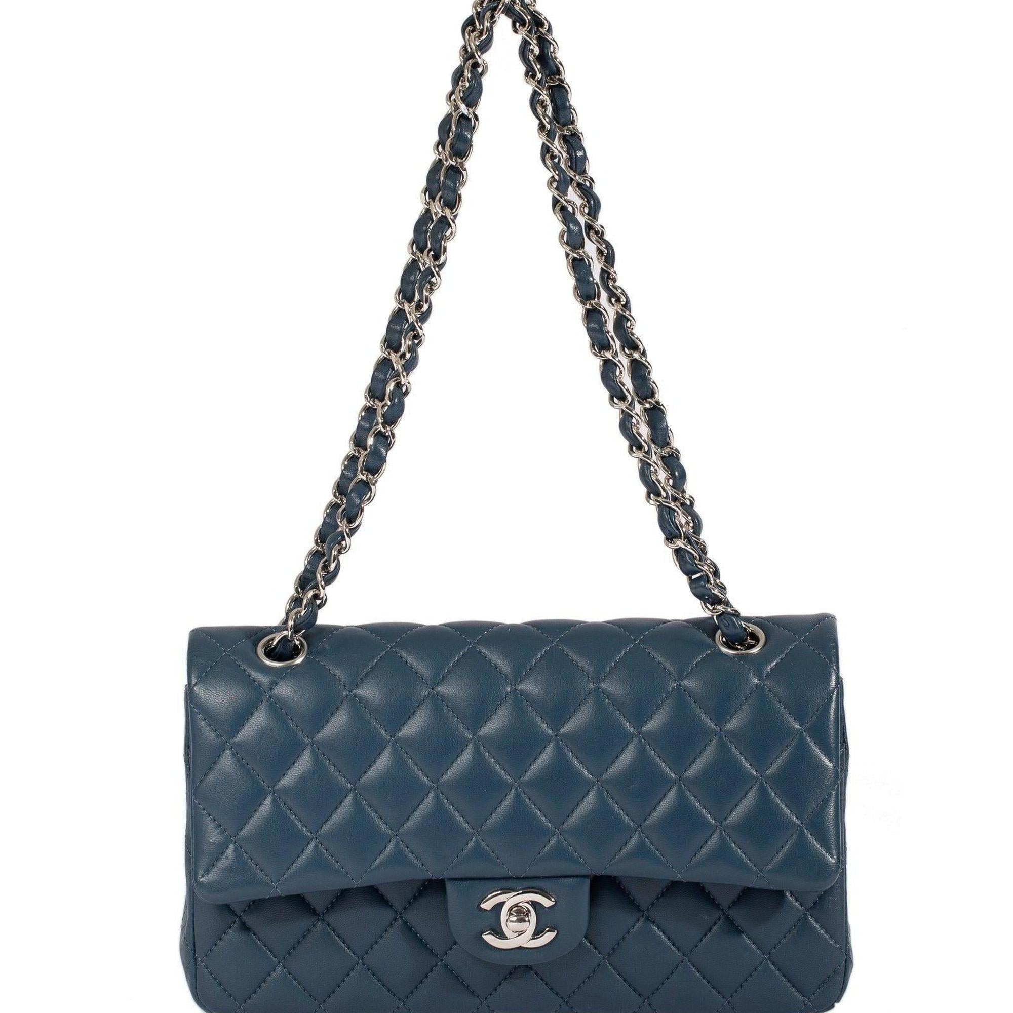 Chanel 2018 Navy Lambskin Medium Classic Double Flap Bag