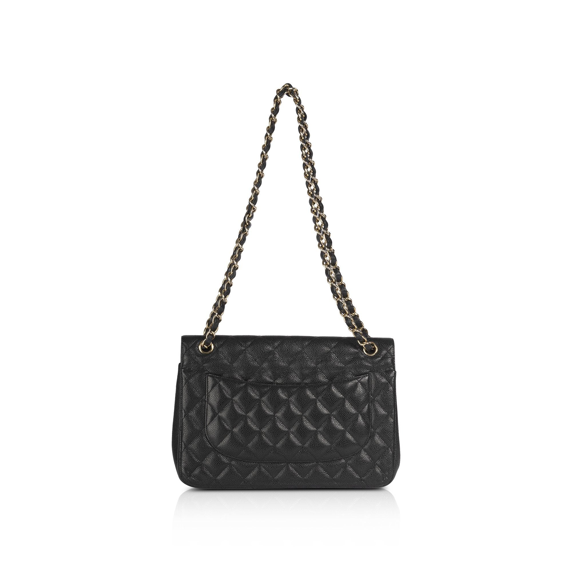 Chanel Black Caviar Classic Jumbo Double Flap Bag w/ Authenticity Card