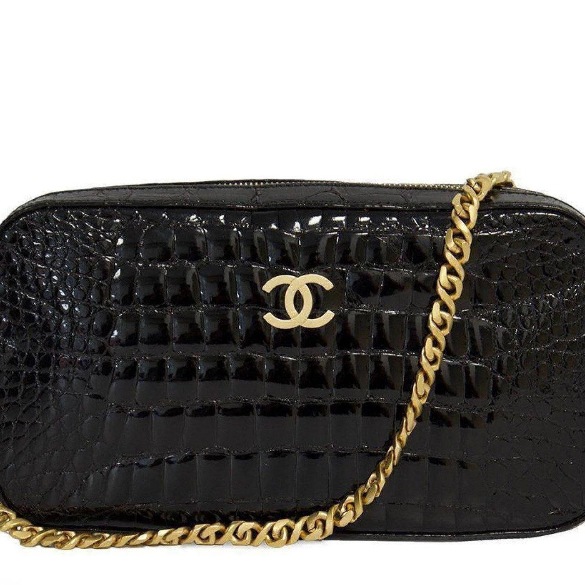 Chanel Black Crocodile Camera Bag with Brushed Gold Hardware