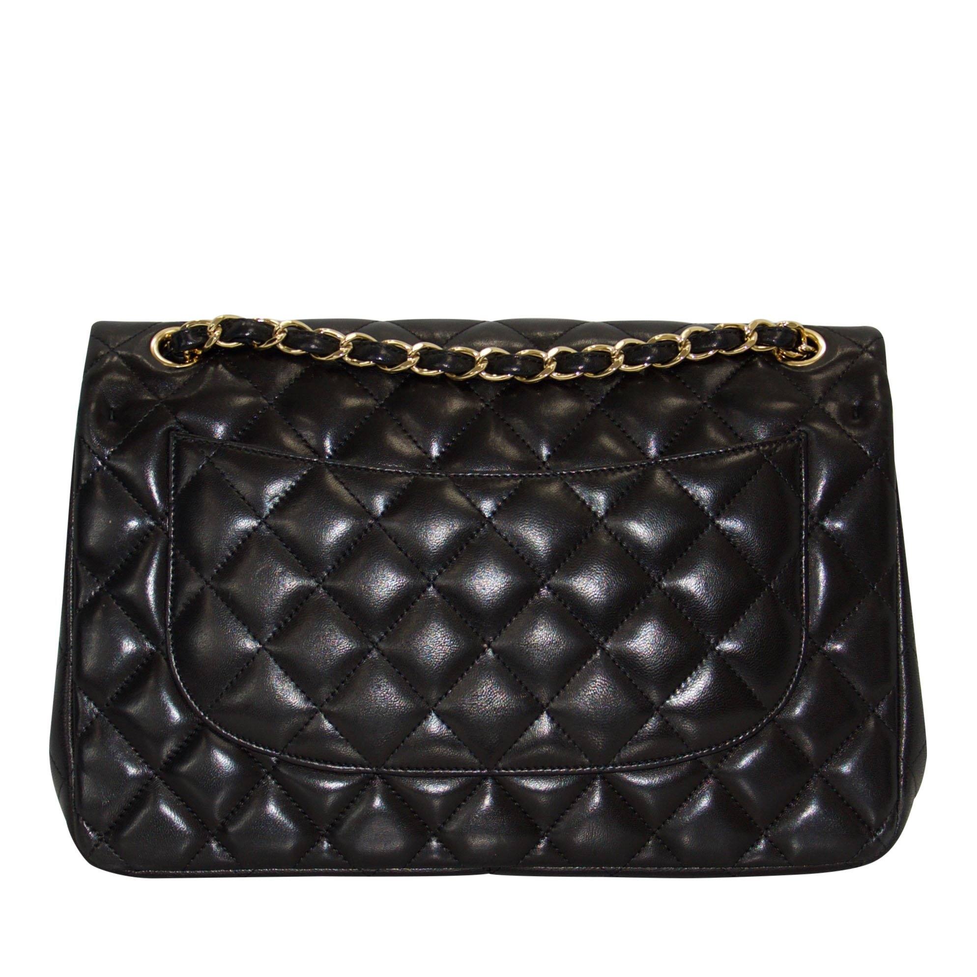 Chanel Black Lambskin Classic Jumbo Double Flap Bag