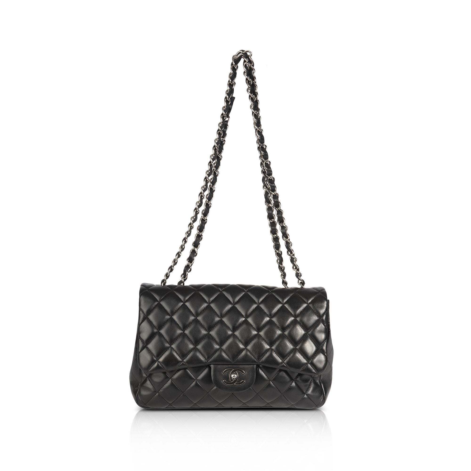 Chanel Black Lambskin Classic Jumbo Single Flap Bag w/ Box