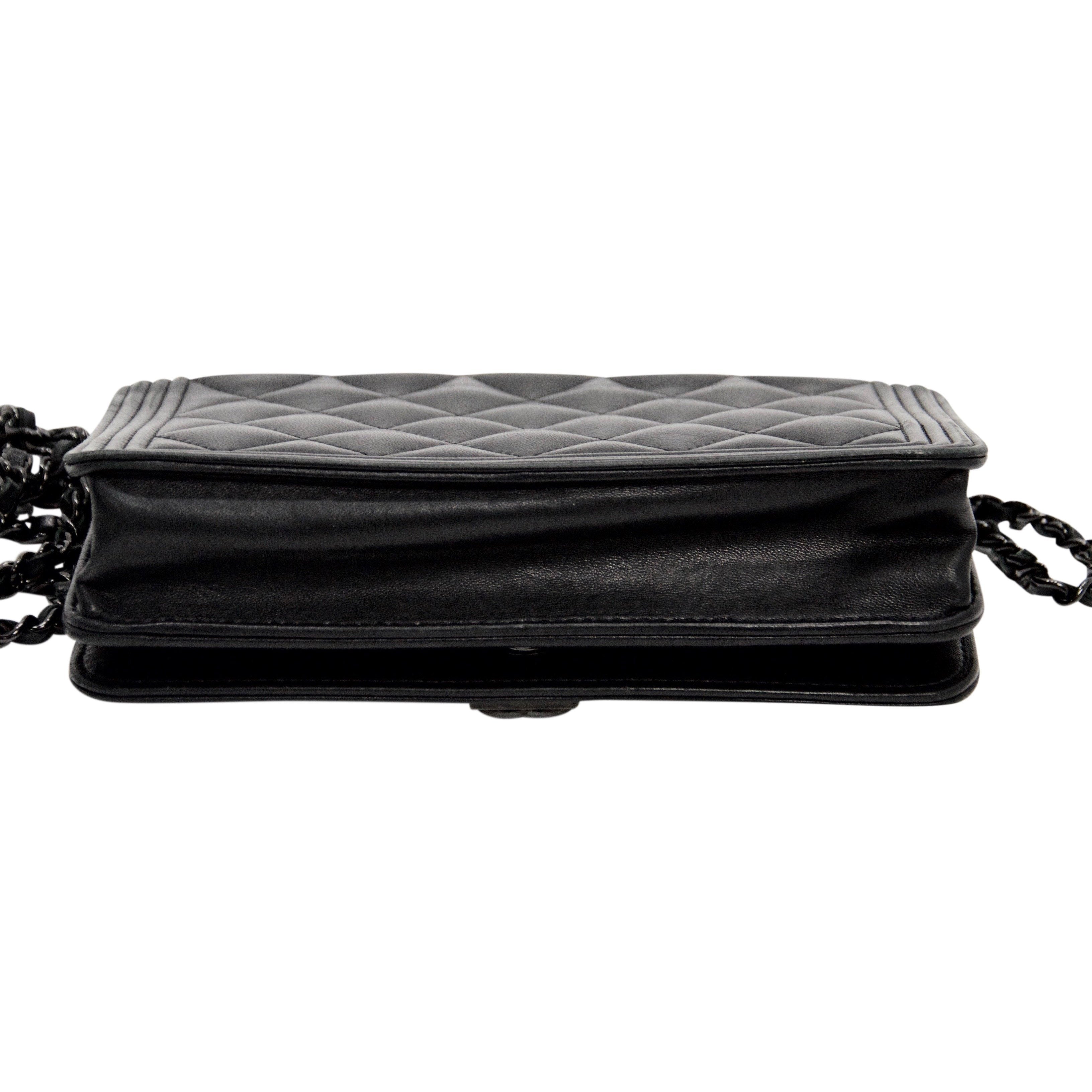 Chanel Black Quilted Boy Wallet on Chain