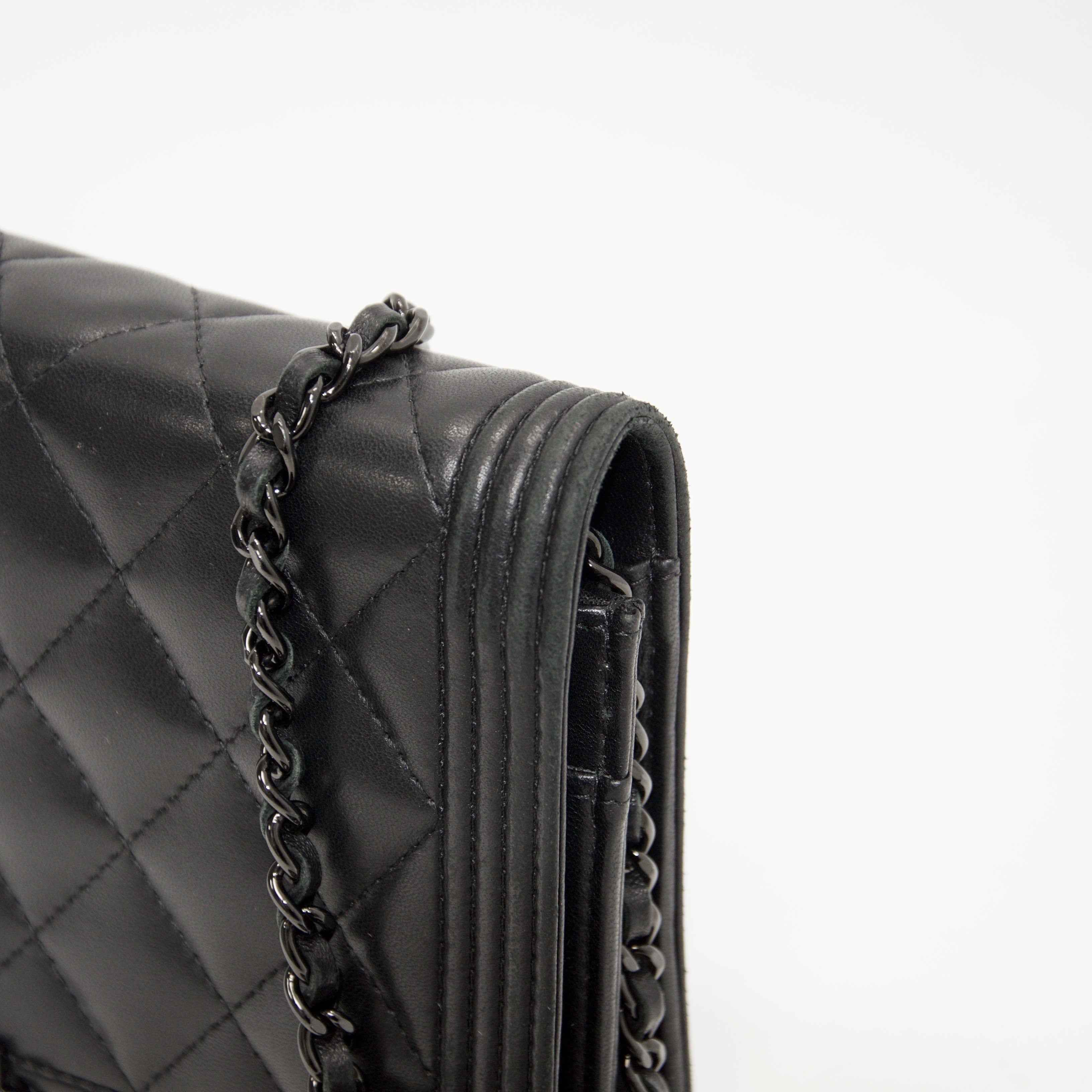 Chanel Black Quilted Boy Wallet on Chain