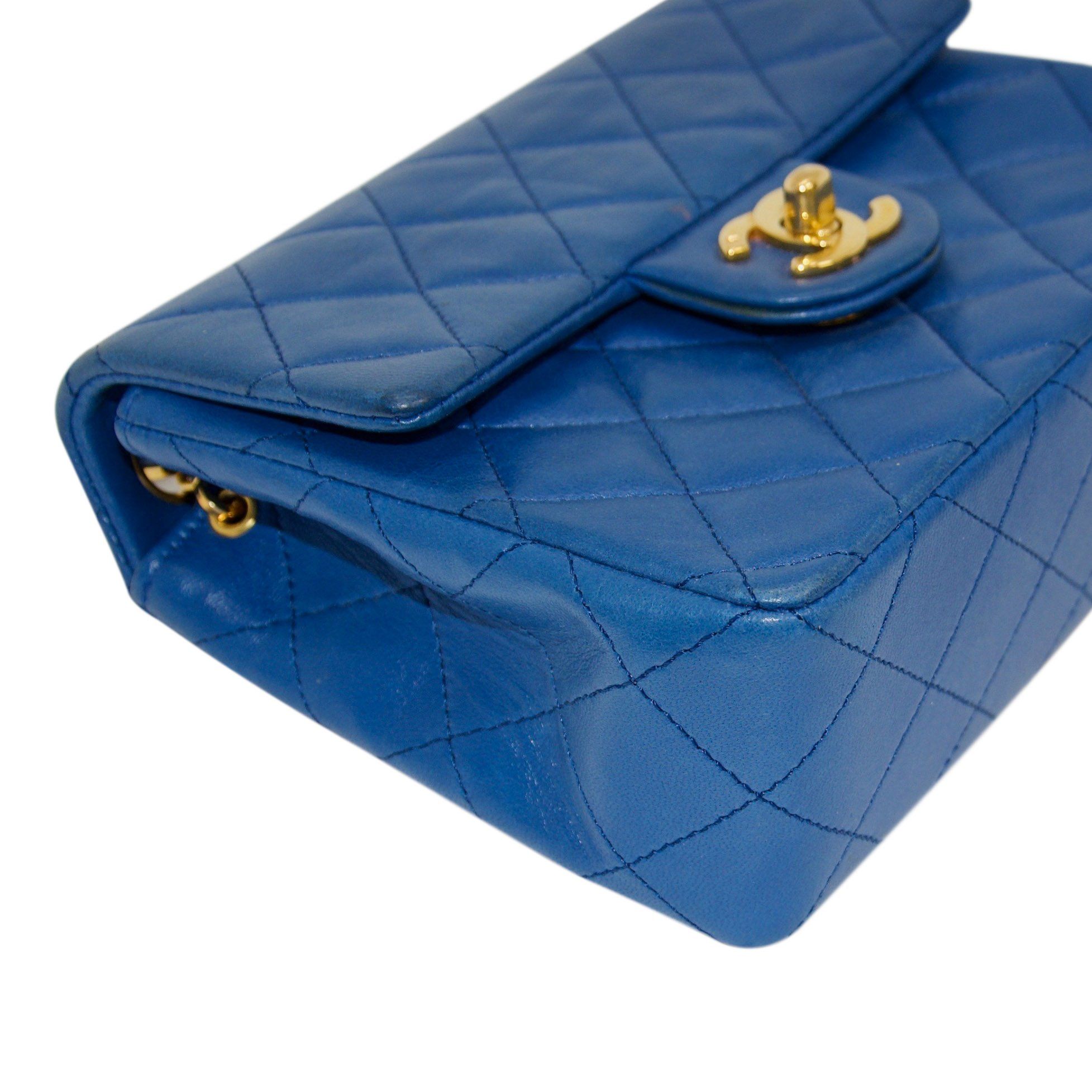 Chanel Blue Vintage Classic Mini Square Flap Bag