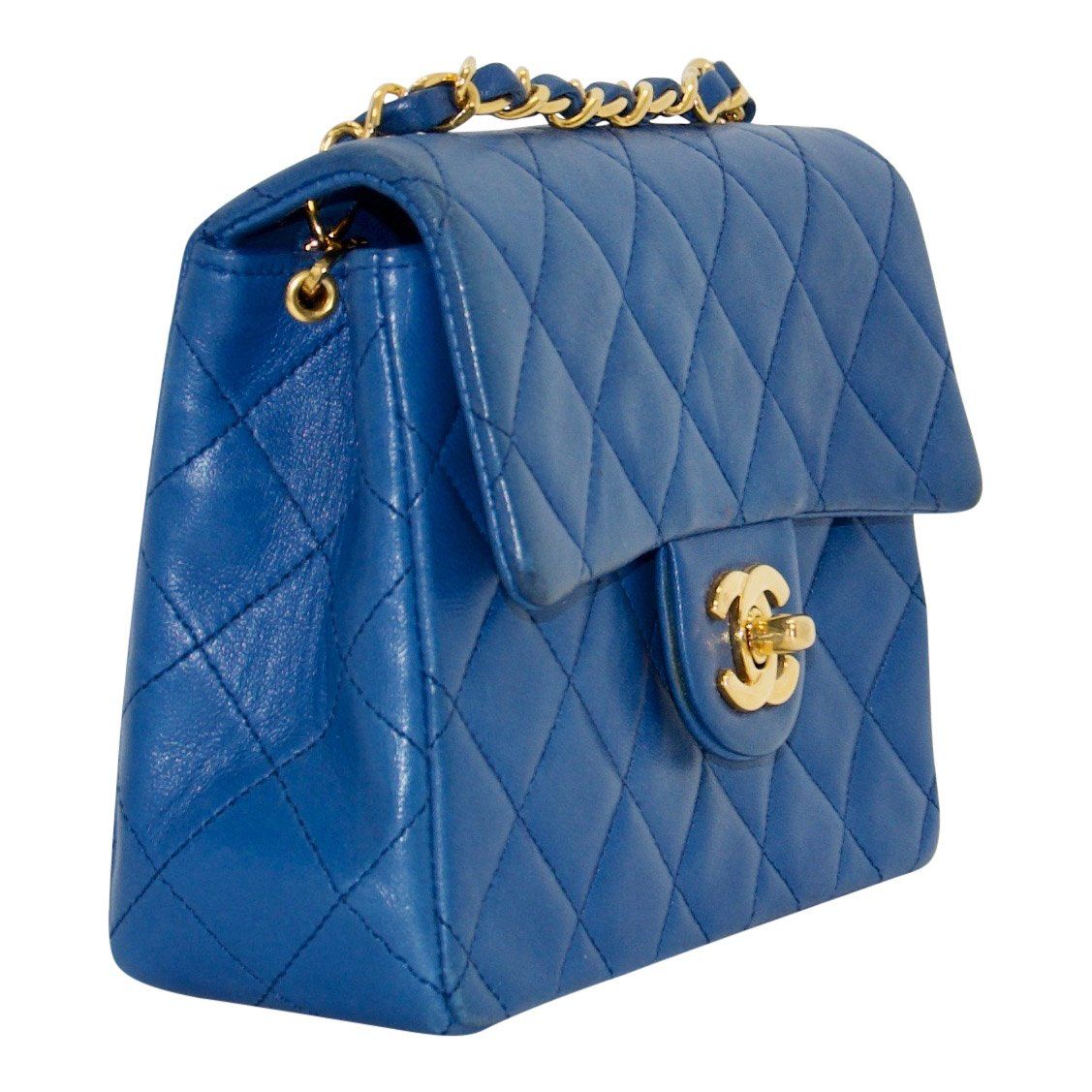 Chanel Blue Vintage Classic Mini Square Flap Bag