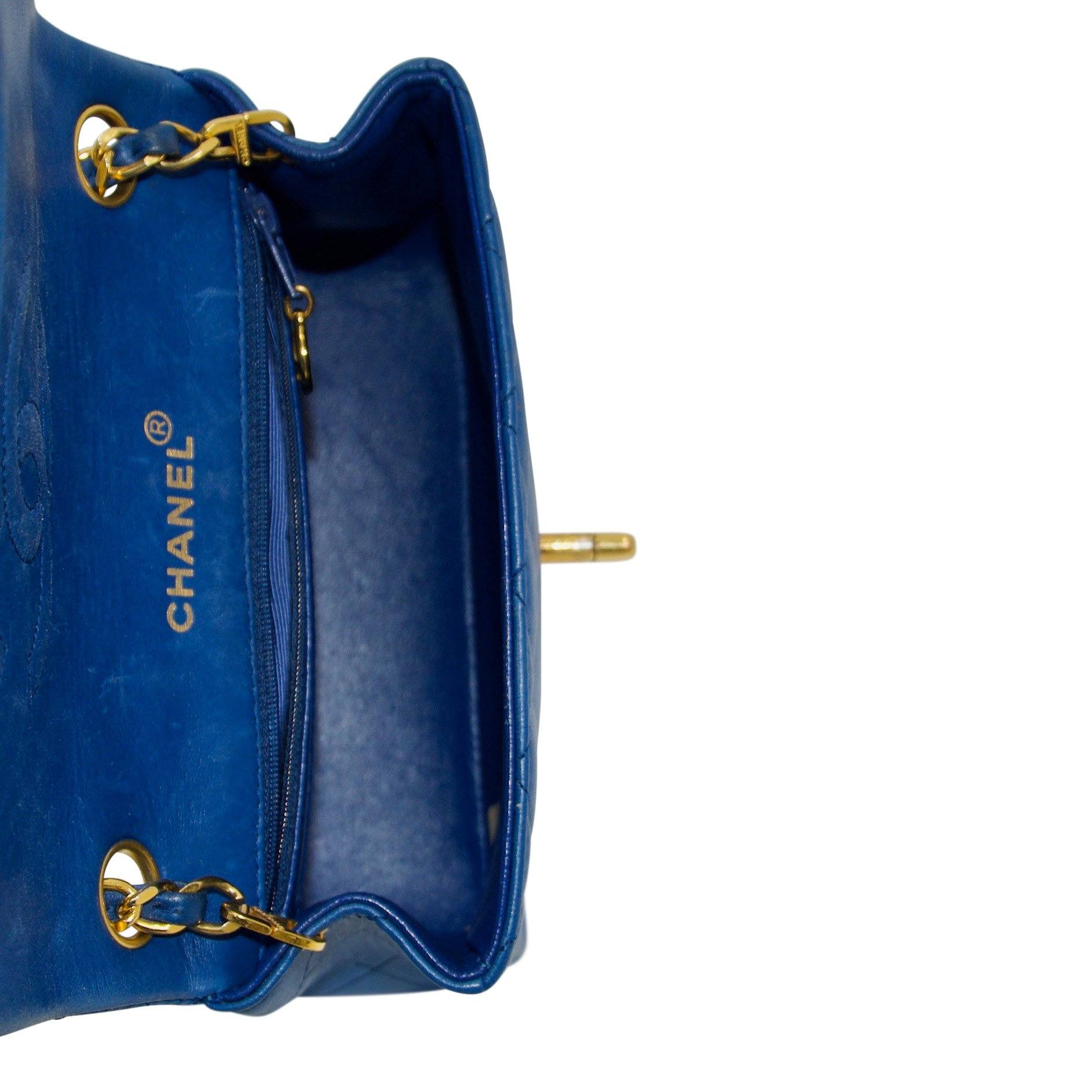 Chanel Blue Vintage Classic Mini Square Flap Bag