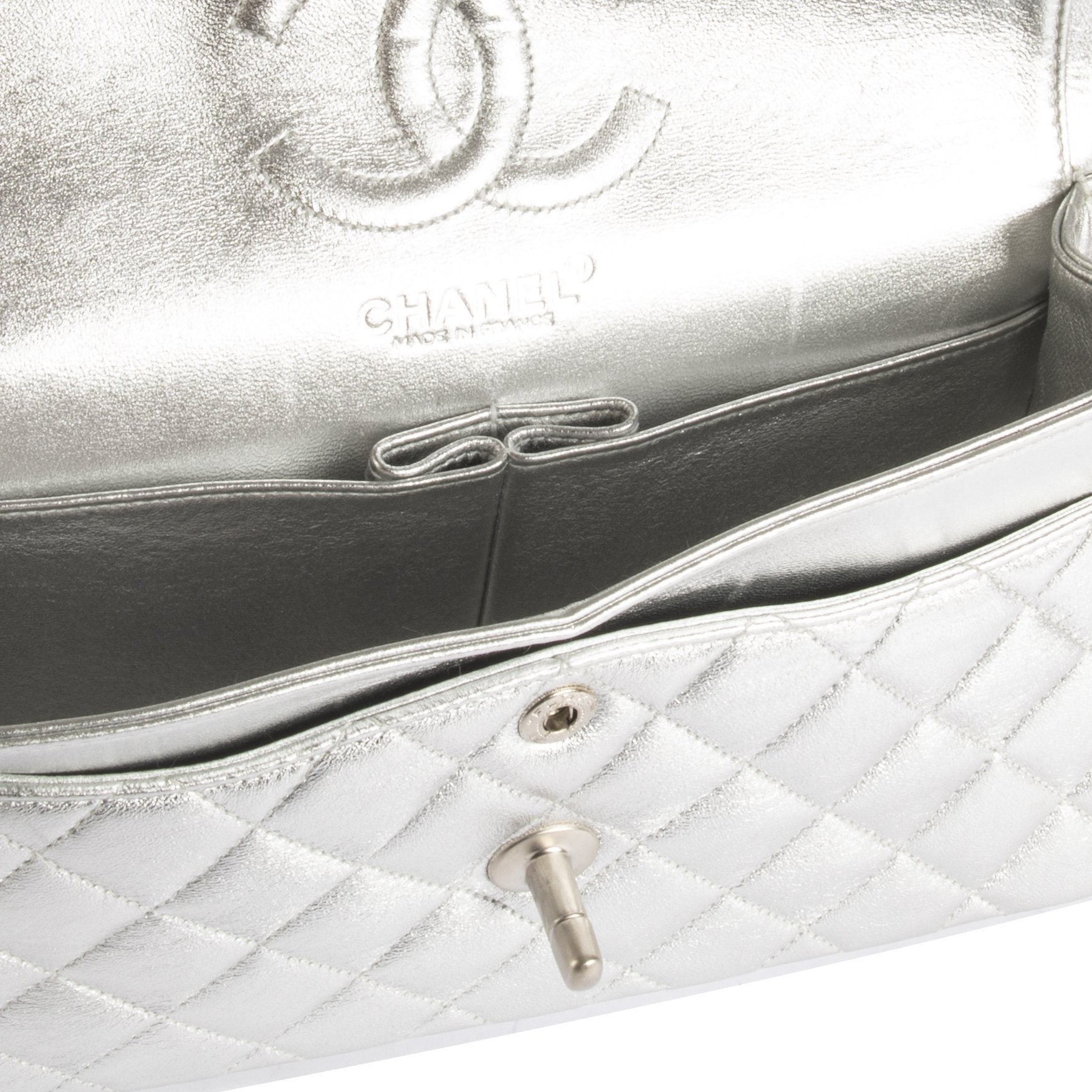 Chanel Metallic Silver Classic Double Flap Bag
