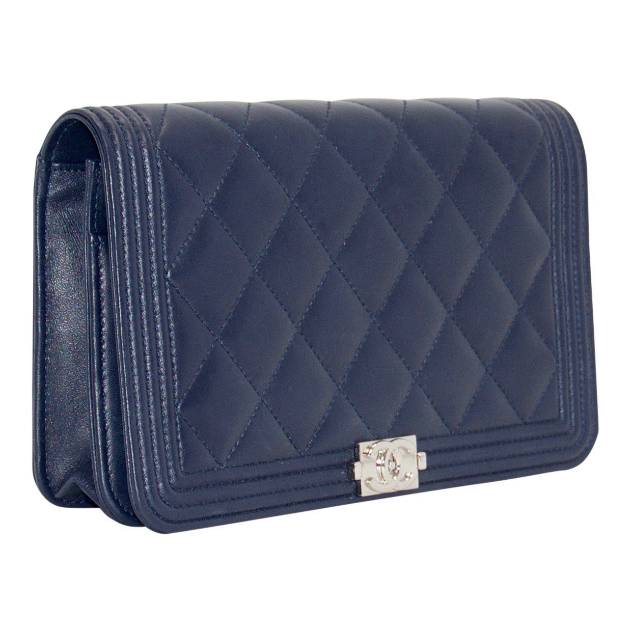 Chanel Navy Blue Quilted Boy Wallet on Chain