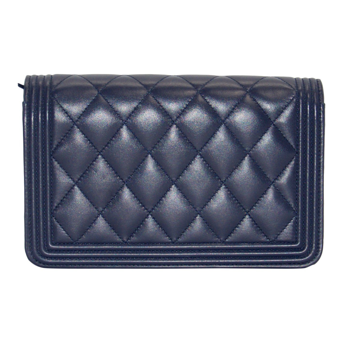 Chanel Navy Blue Quilted Boy Wallet on Chain