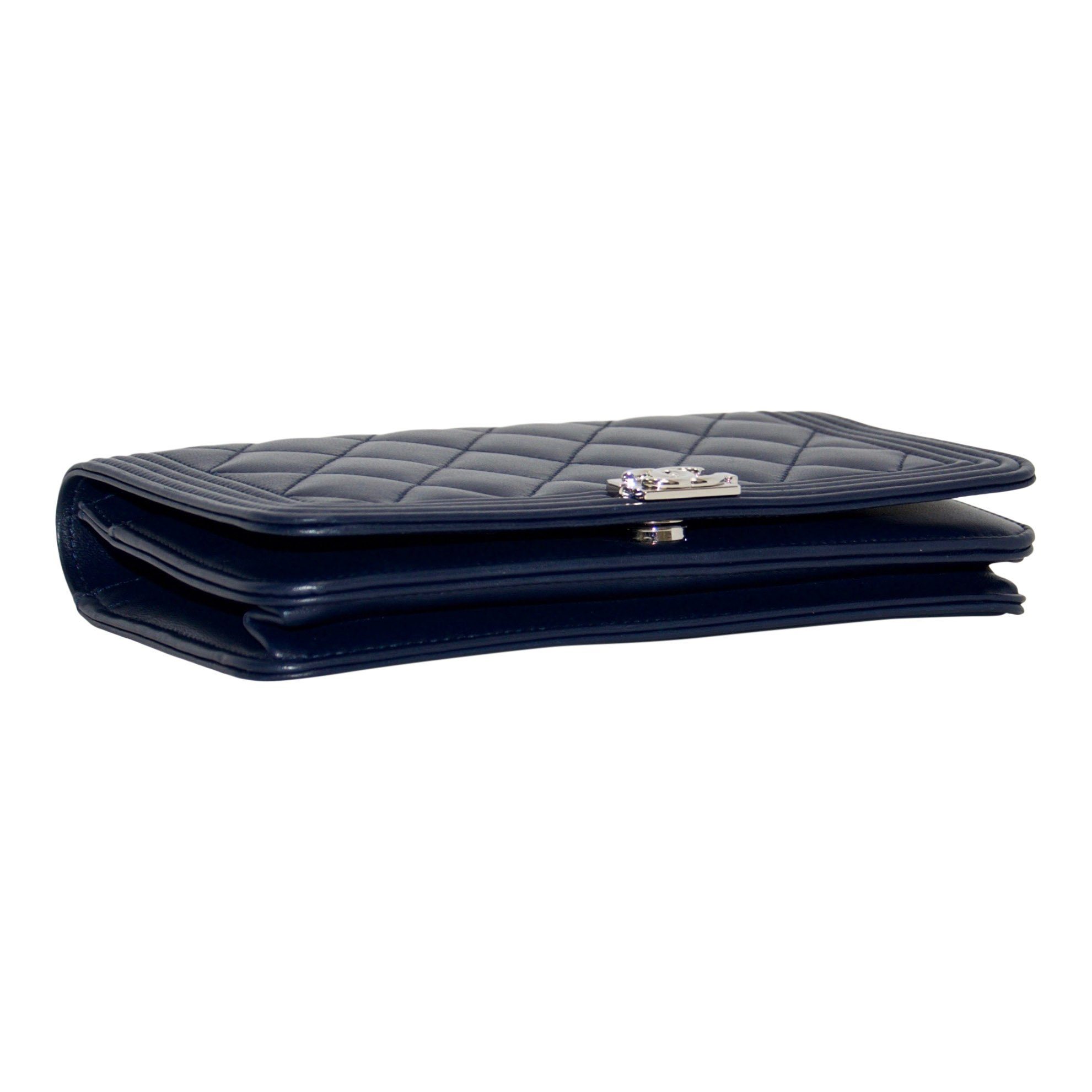 Chanel Navy Blue Quilted Boy Wallet on Chain
