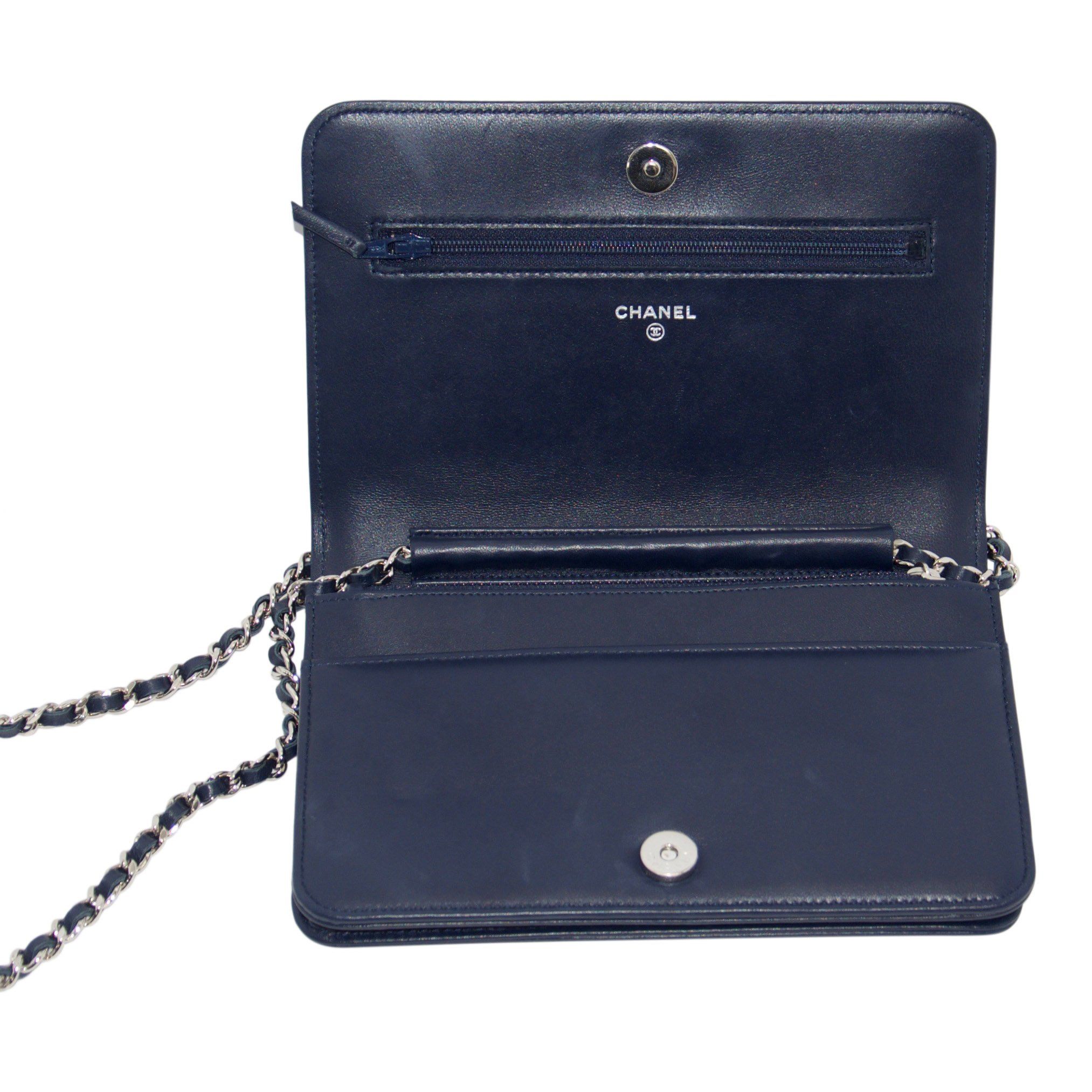 Chanel Navy Blue Quilted Boy Wallet on Chain