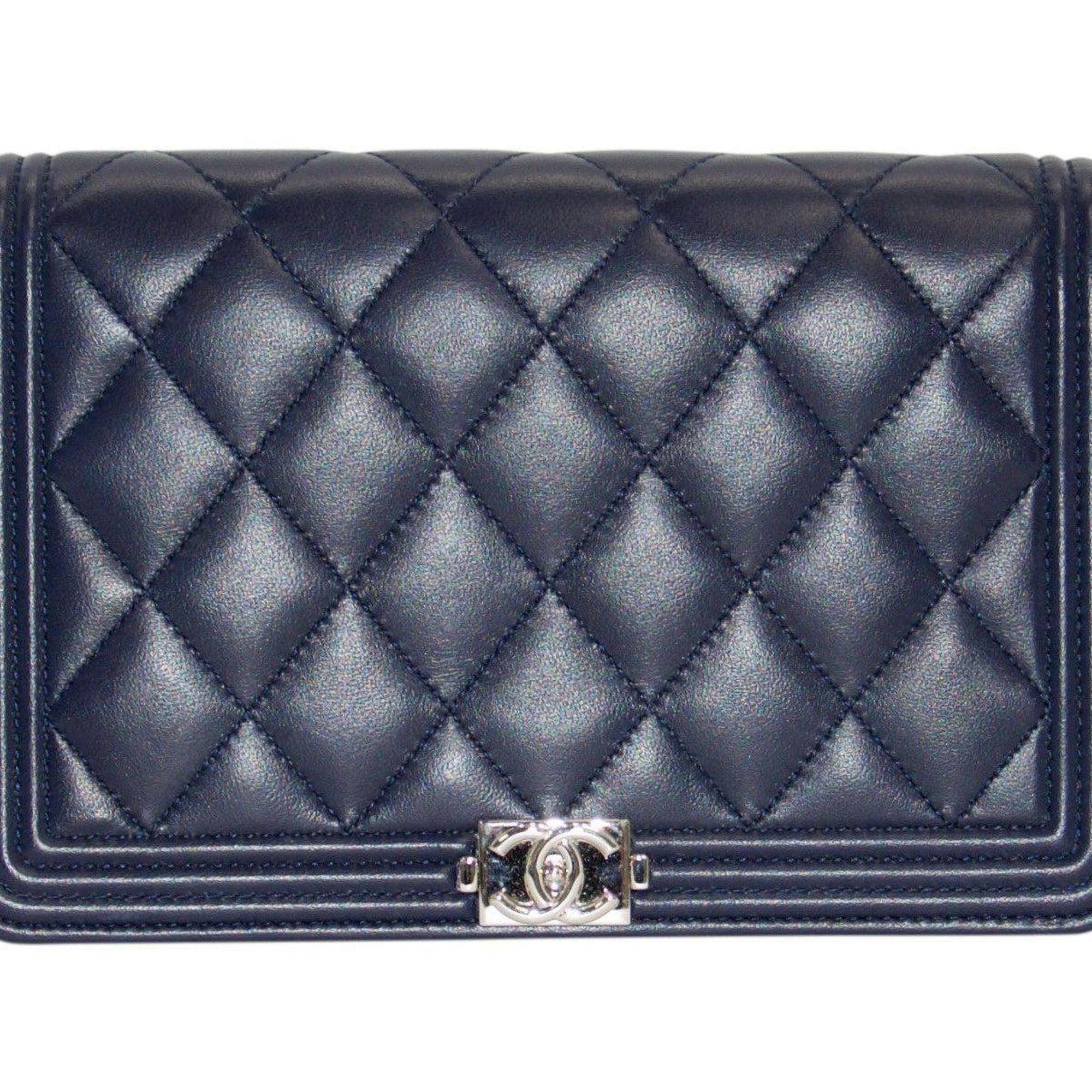 Chanel Navy Blue Quilted Boy Wallet on Chain