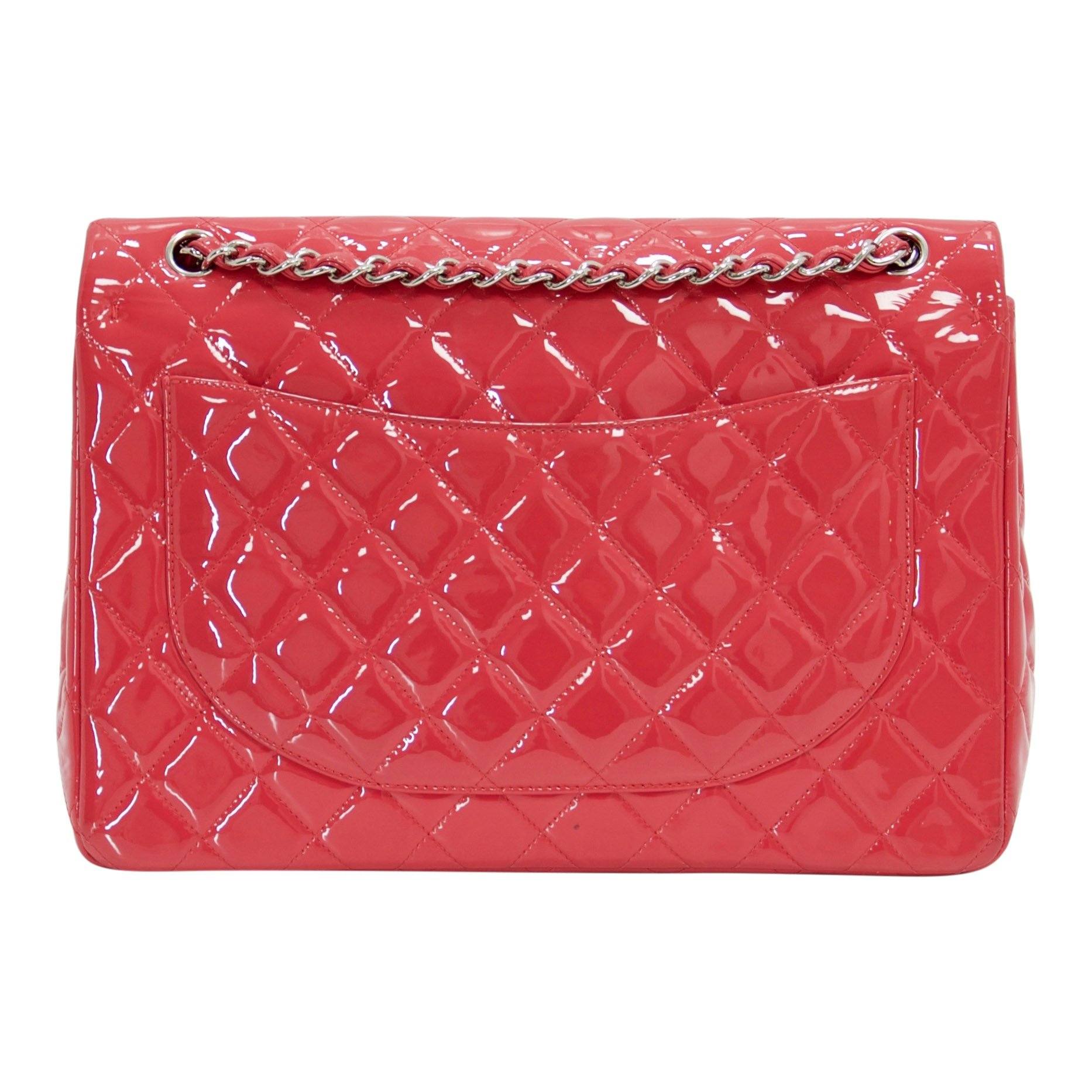 Chanel Pink Patent Leather Classic Maxi Double Flap Bag