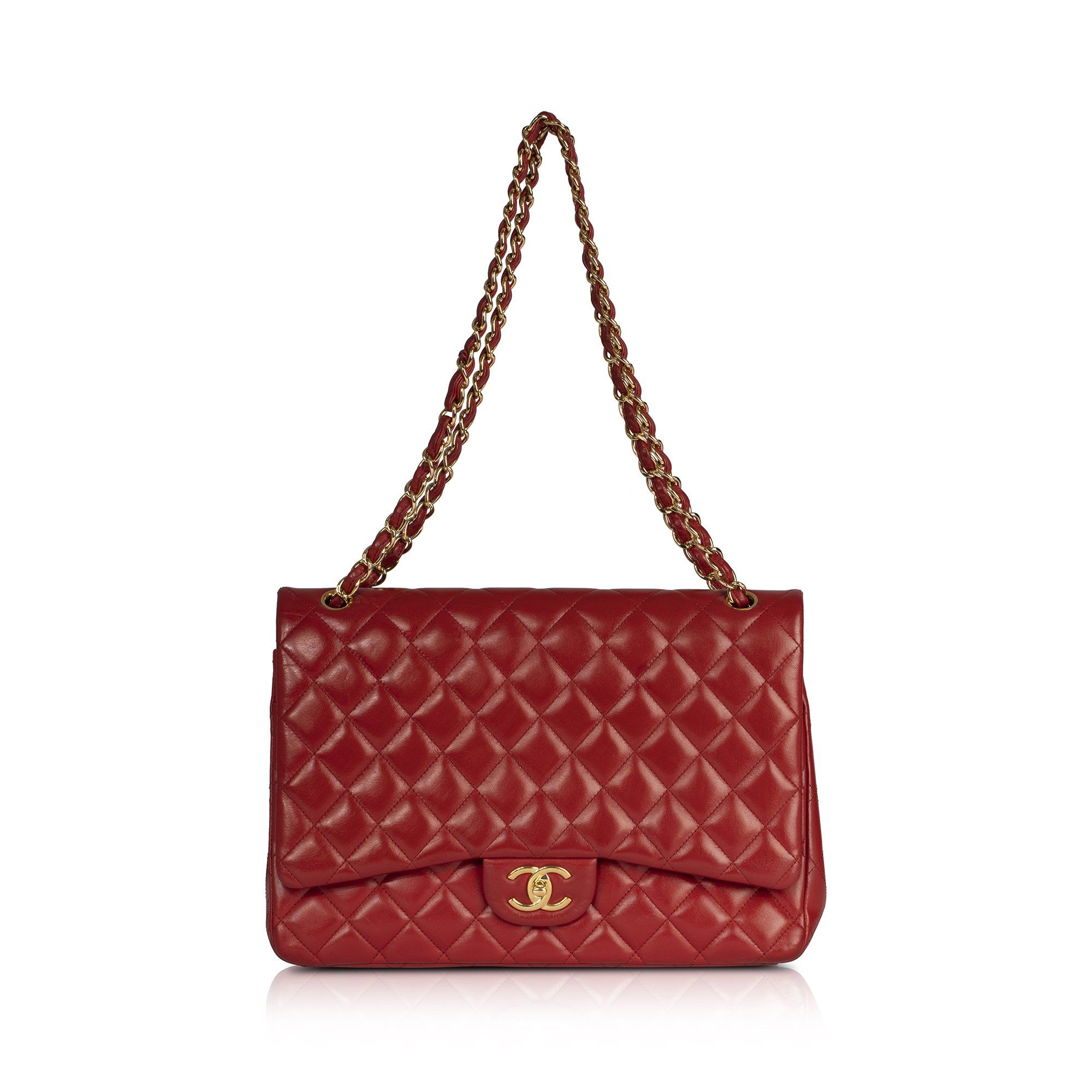 Chanel Red Lambskin Classic Maxi Double Flap Bag