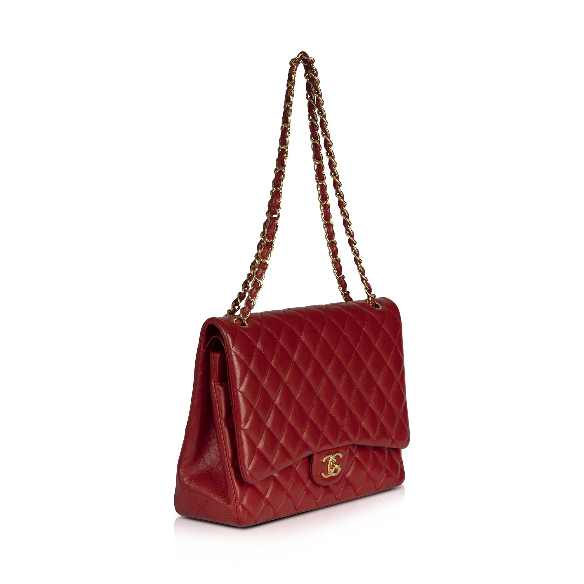 Chanel Red Lambskin Classic Maxi Double Flap Bag