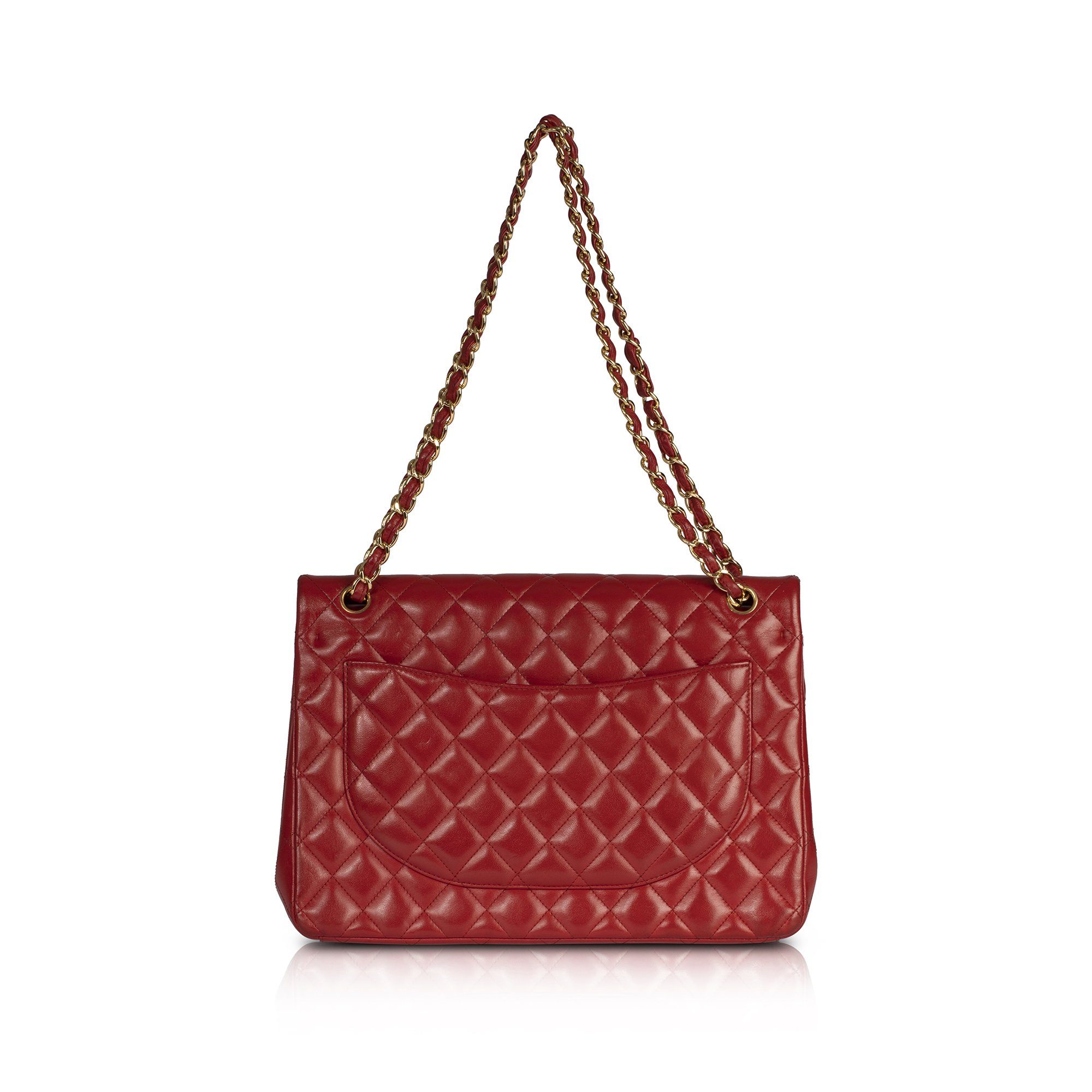 Chanel Red Lambskin Classic Maxi Double Flap Bag
