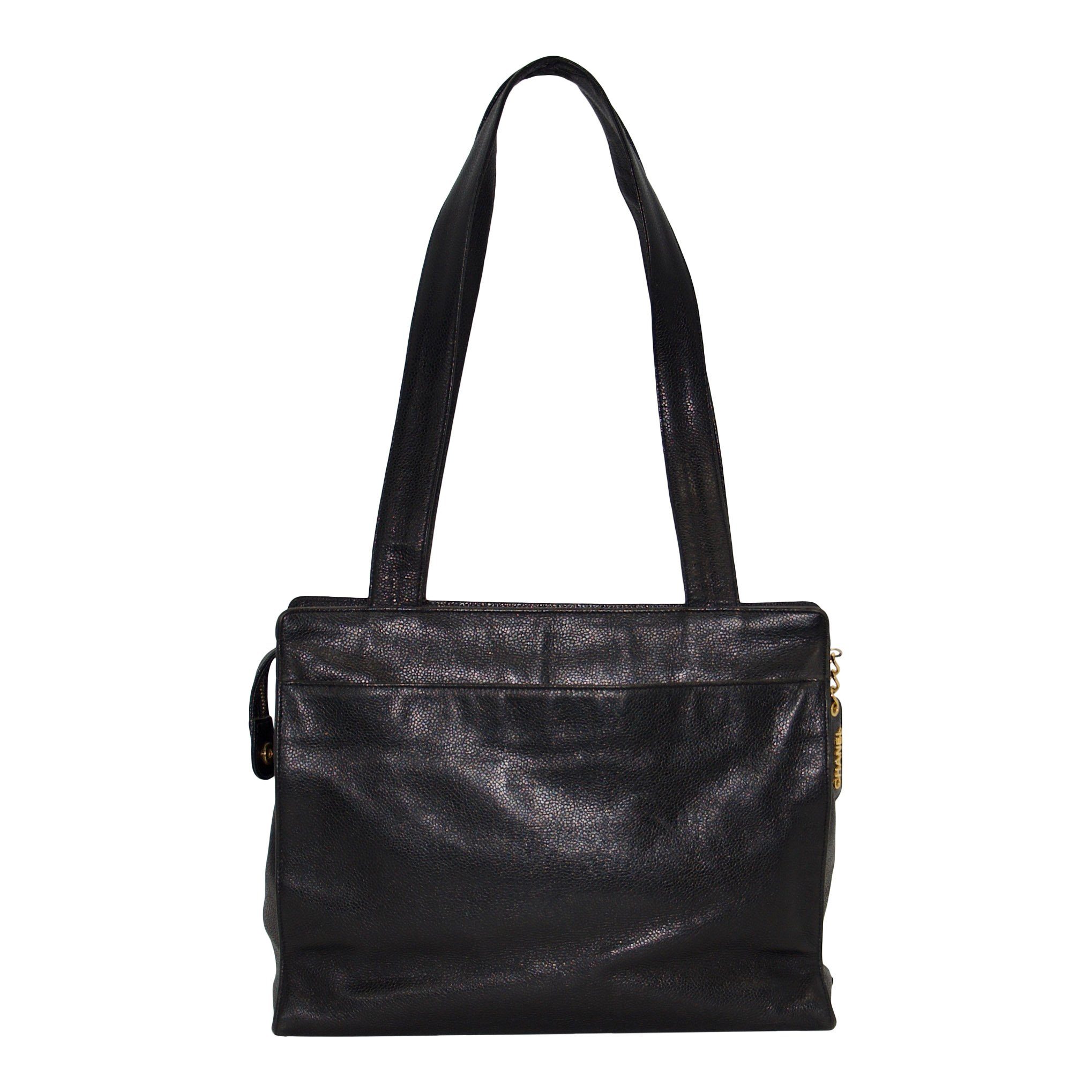 Chanel Vintage Black Caviar Leather Shoulder Bag