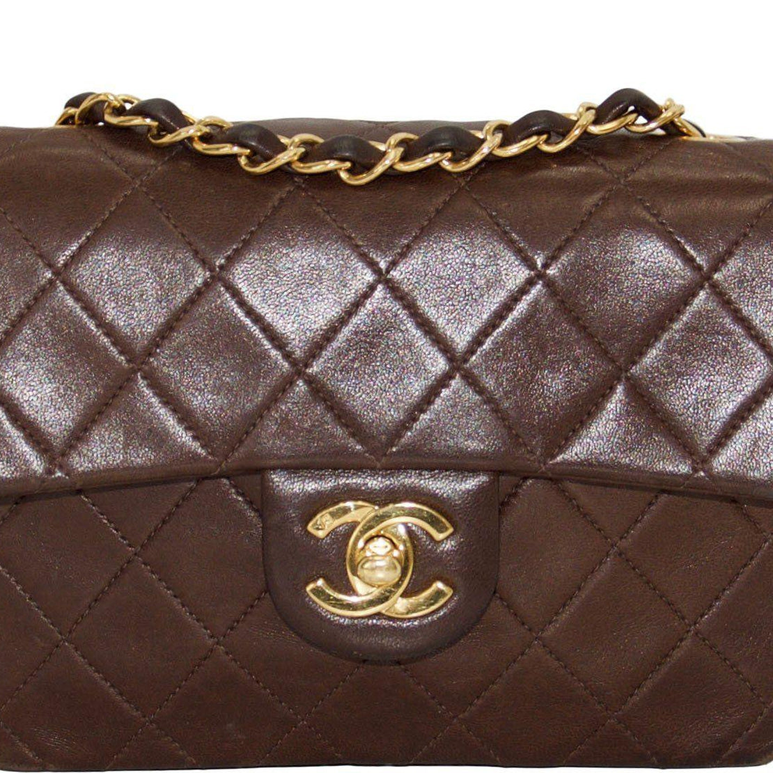 Chanel Vintage Chocolate Brown Lambskin Classic Mini Square Flap