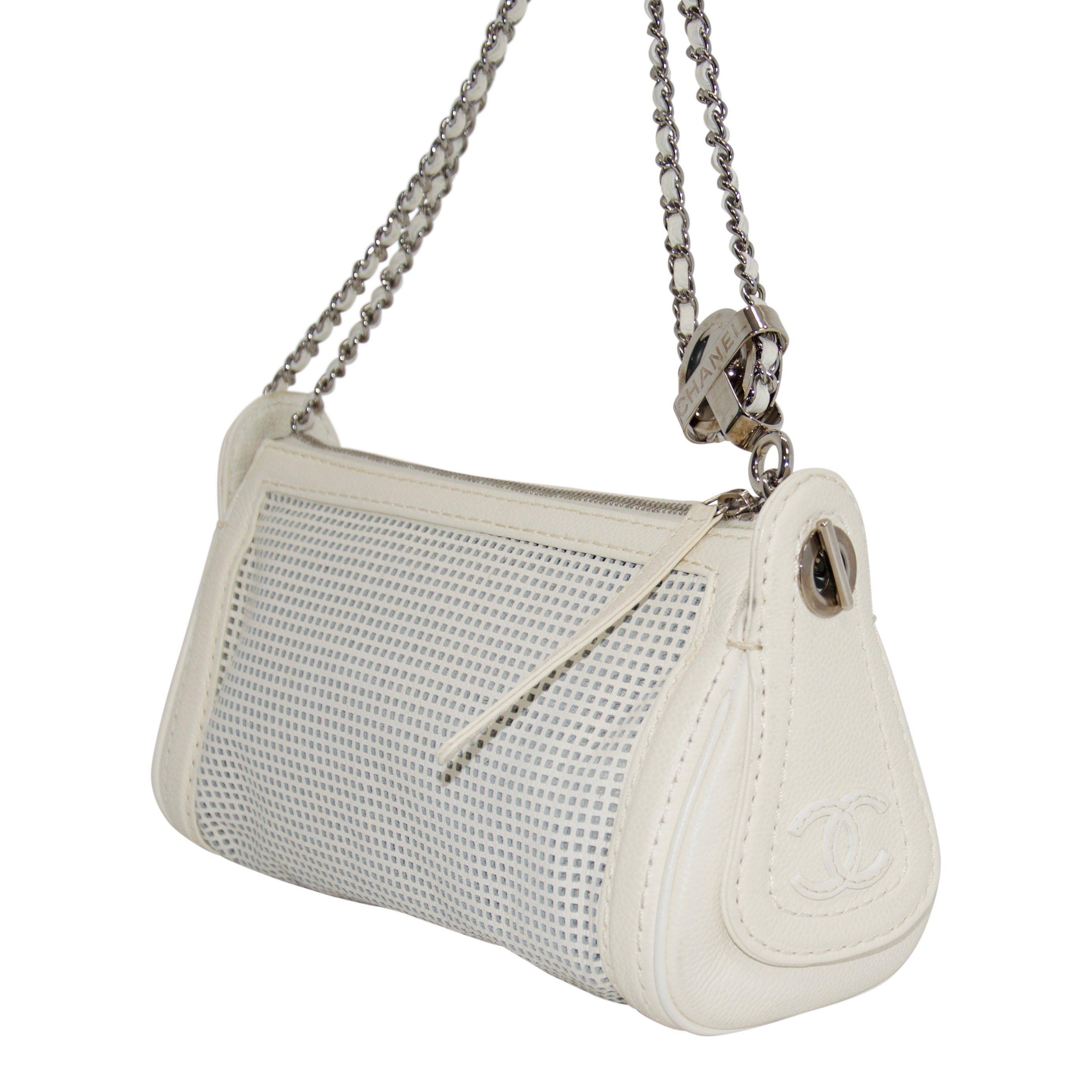 Chanel White Perforated Leather Shoulder Chain Bag