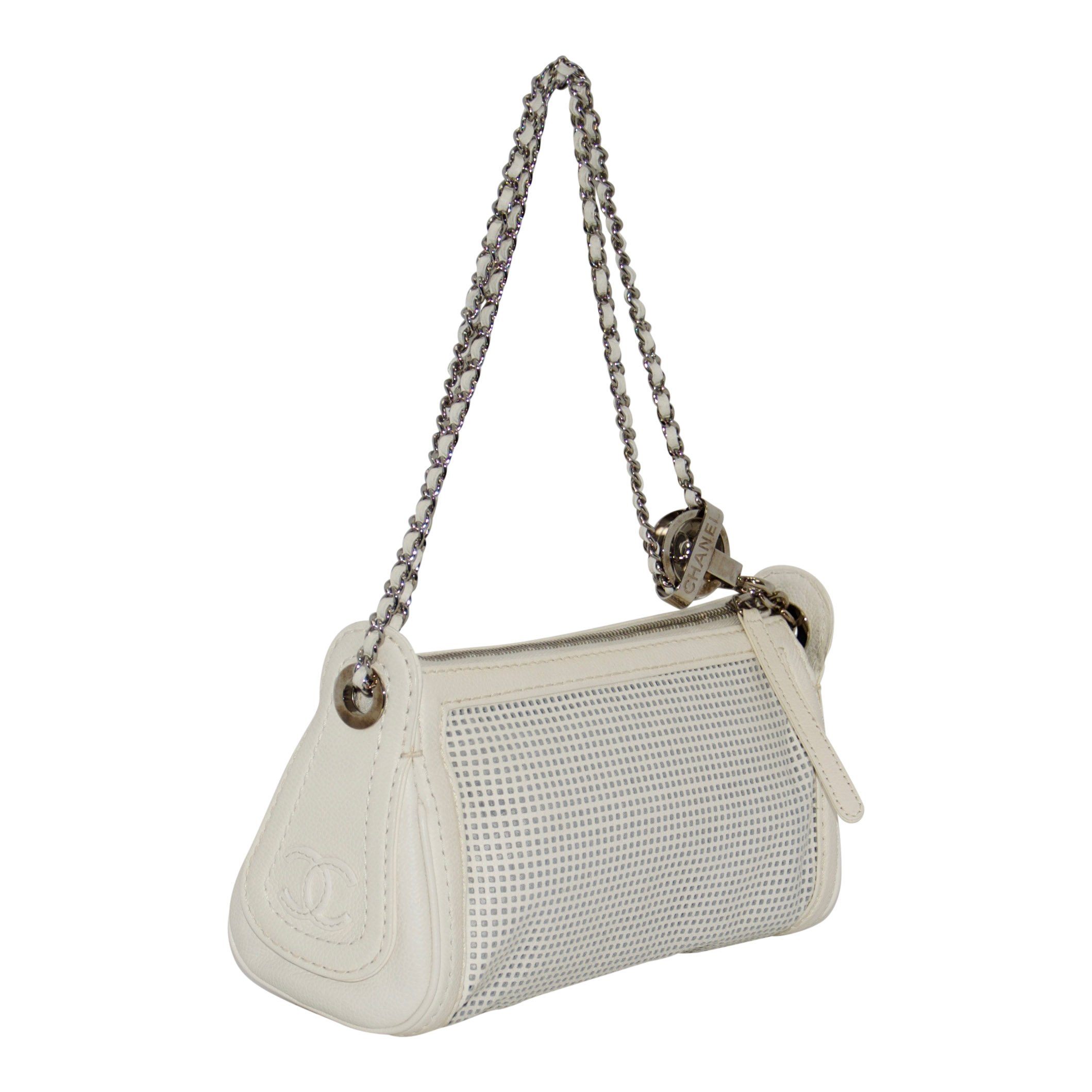 Chanel White Perforated Leather Shoulder Chain Bag