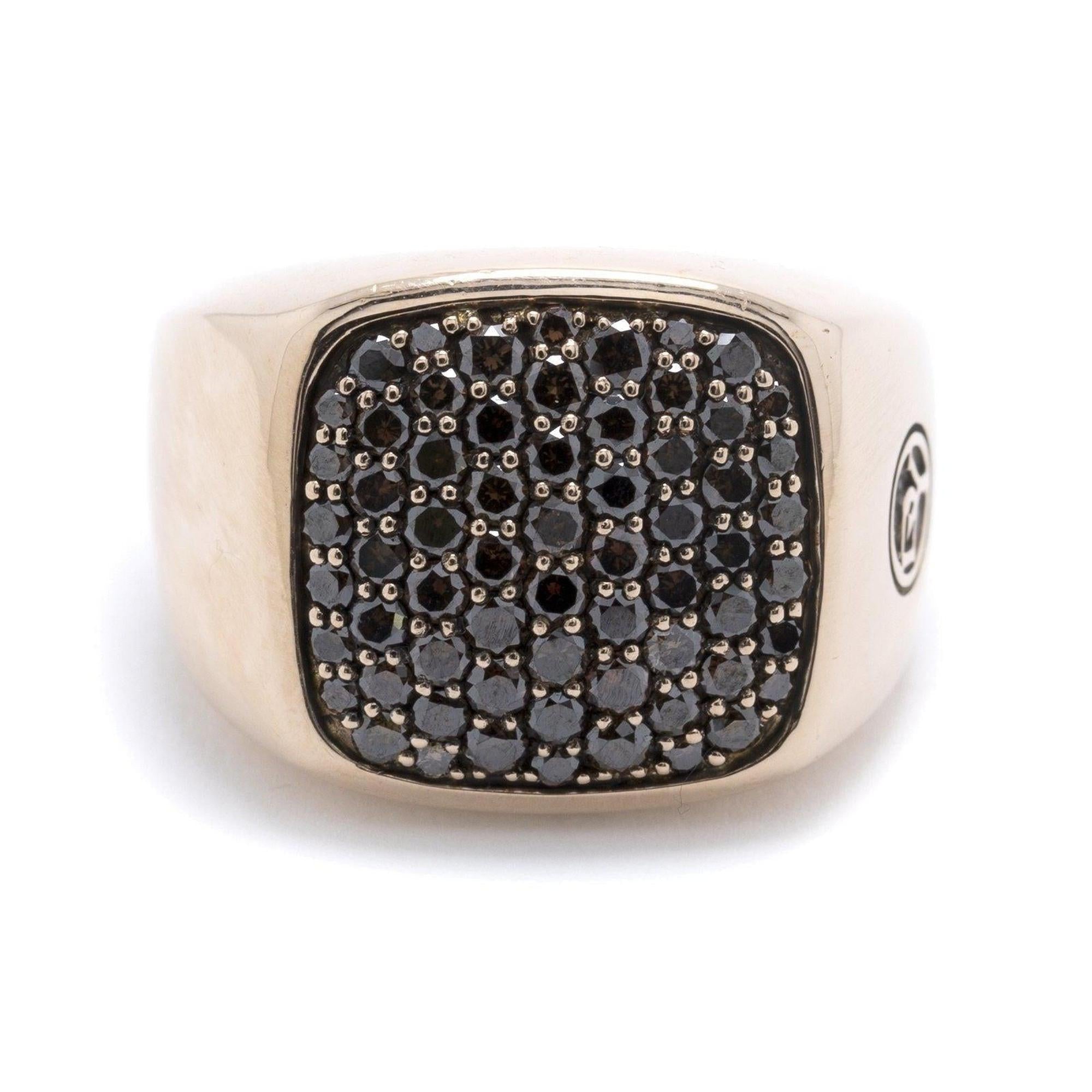 David Yurman 18k Rose Gold Pave Cognac Diamond Signet Ring