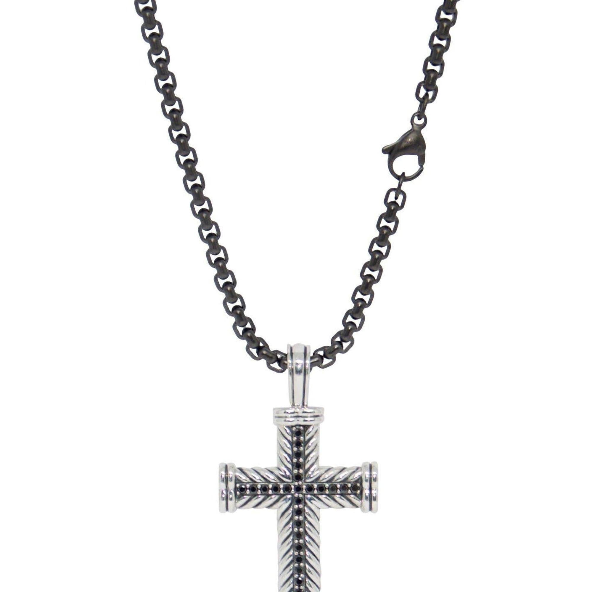 David Yurman Chevron Cross Pendant Necklace with Black Diamonds