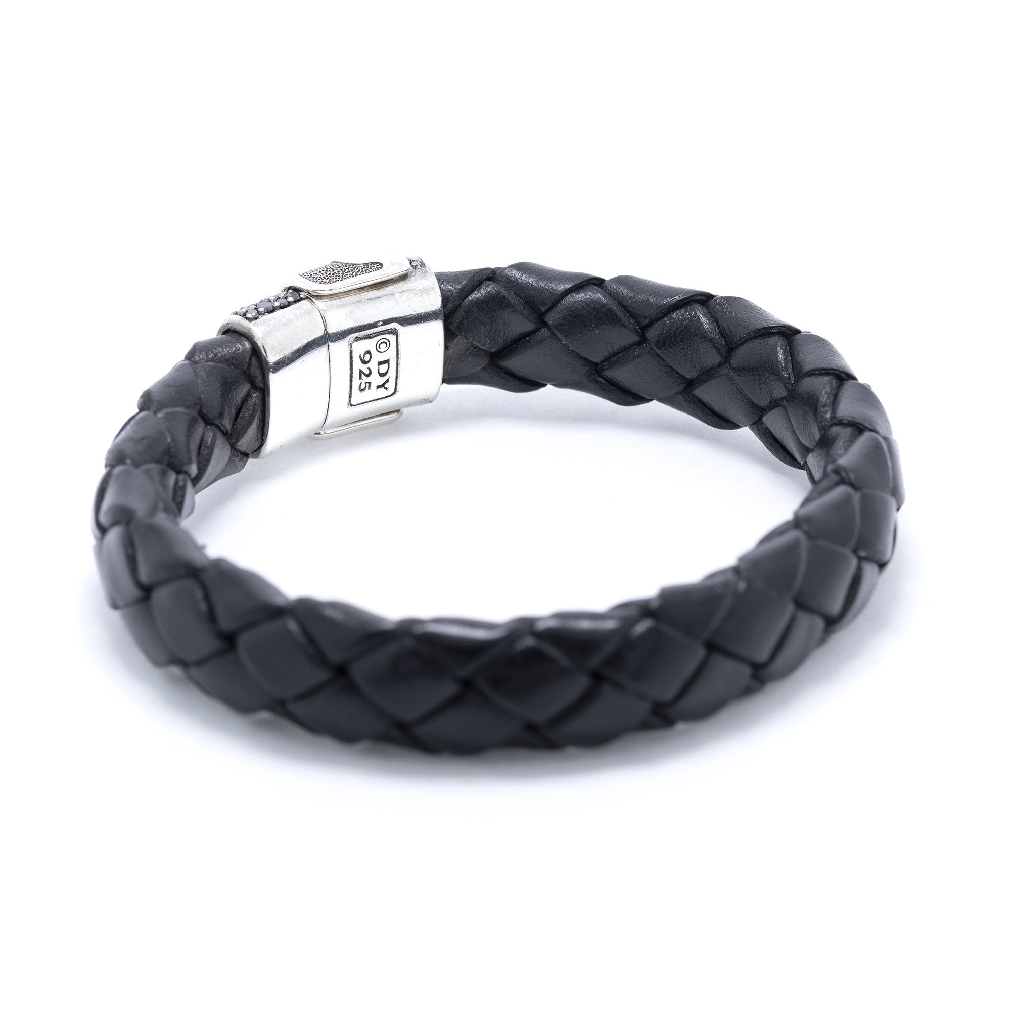 David Yurman Chevron Woven Leather Bracelet with Black Diamonds