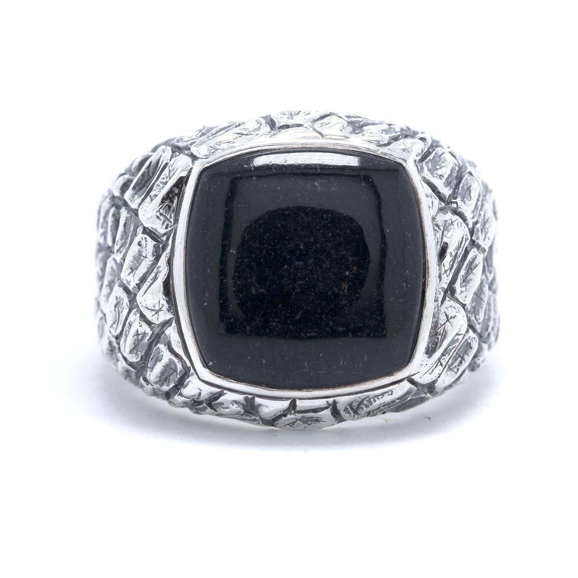 David Yurman Naturals Gator Signet Ring with Black Jade