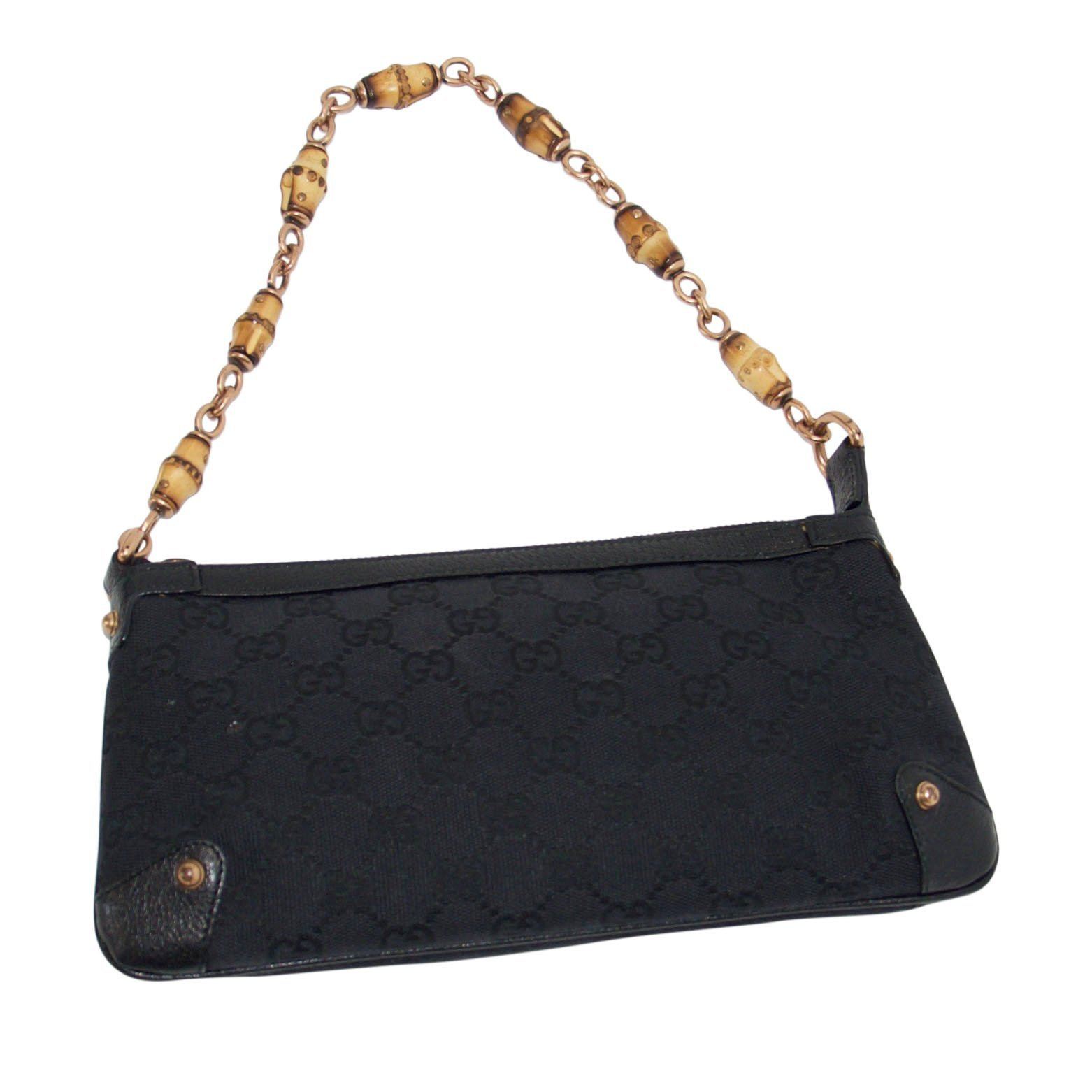 Gucci Black GG Canvas Bamboo Pochette
