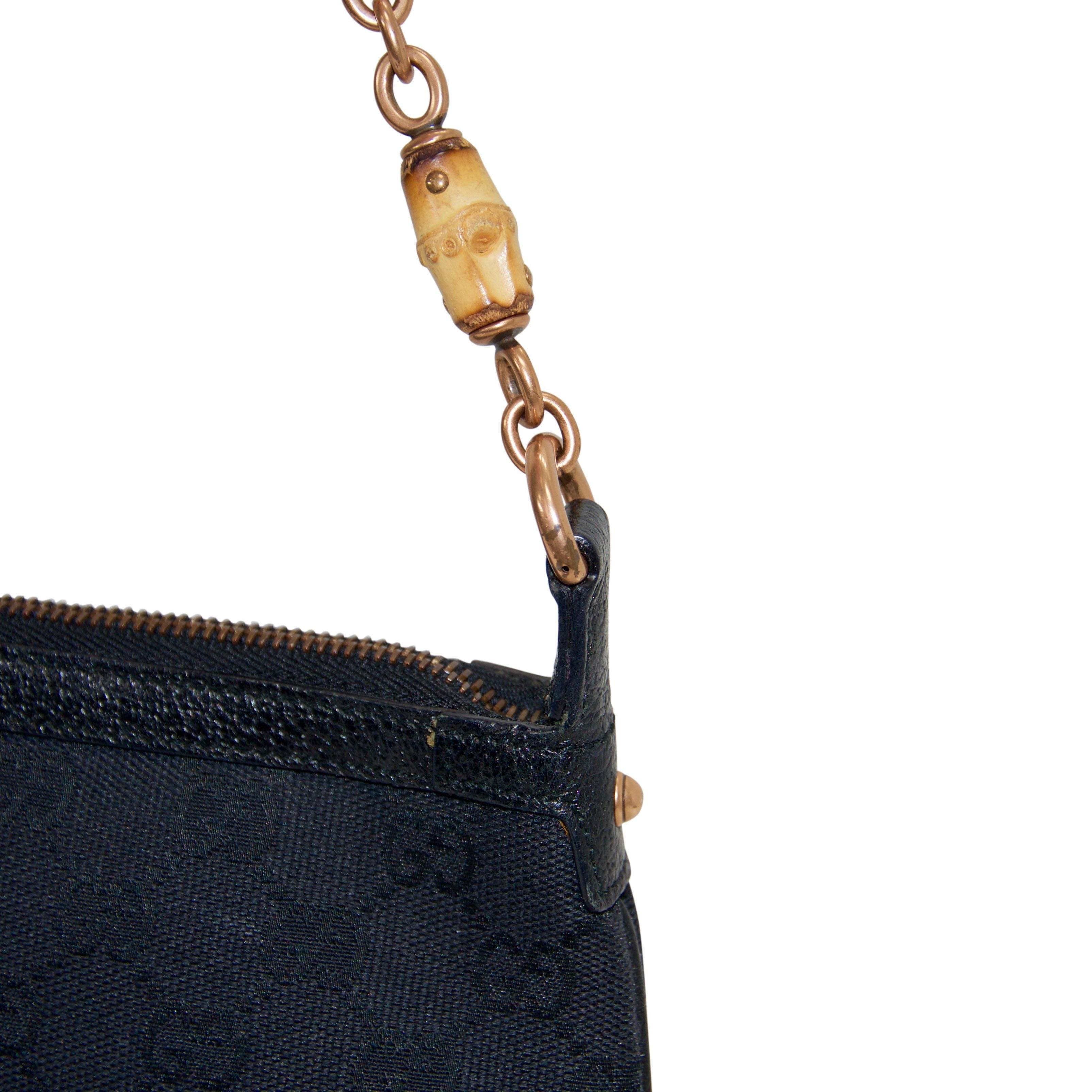 Gucci Black GG Canvas Bamboo Pochette
