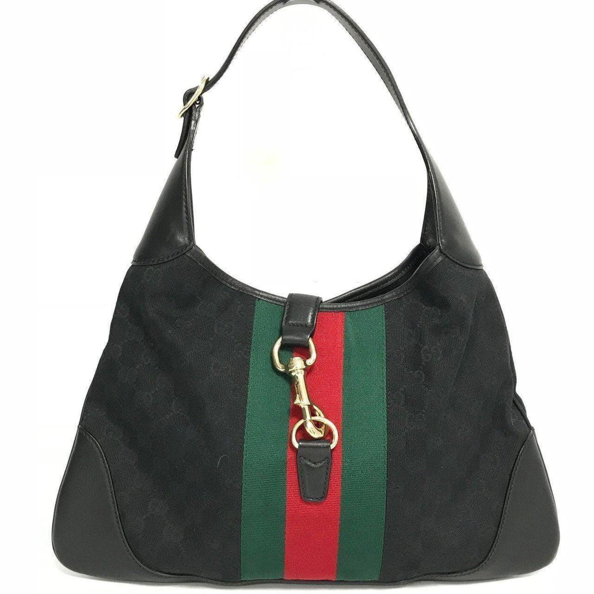 Gucci Black Monogram Web Jackie O Hobo Bag