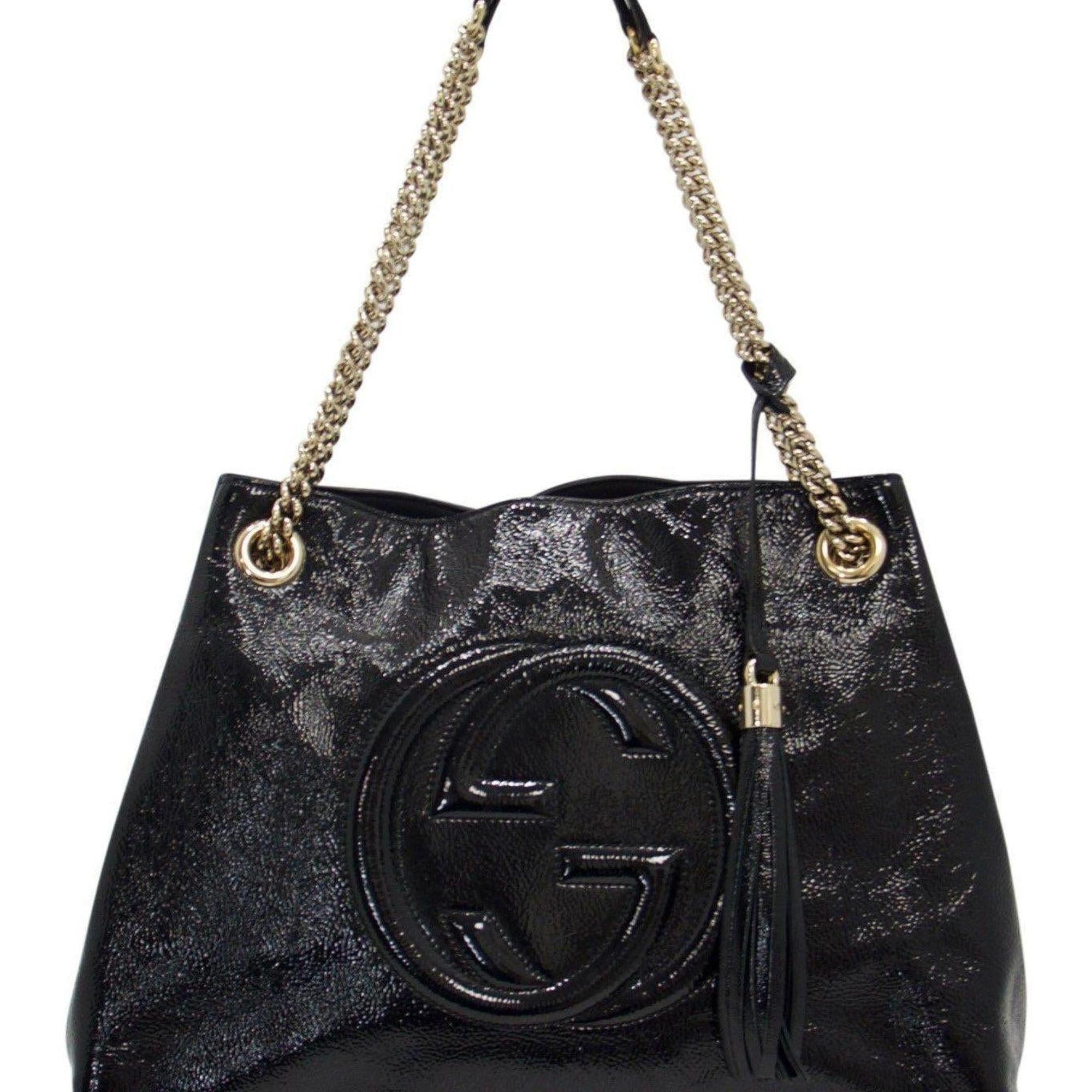 Gucci Black Patent Medium Soho Chain Shoulder Bag