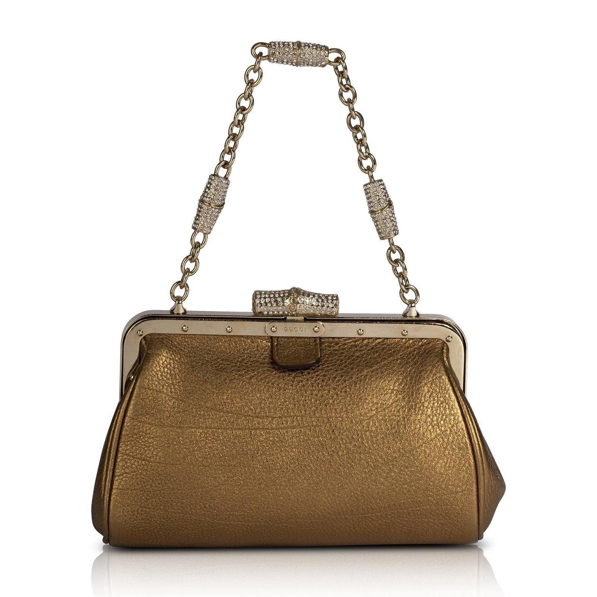 Gucci Crystal-Embellished Bamboo Leather Clutch