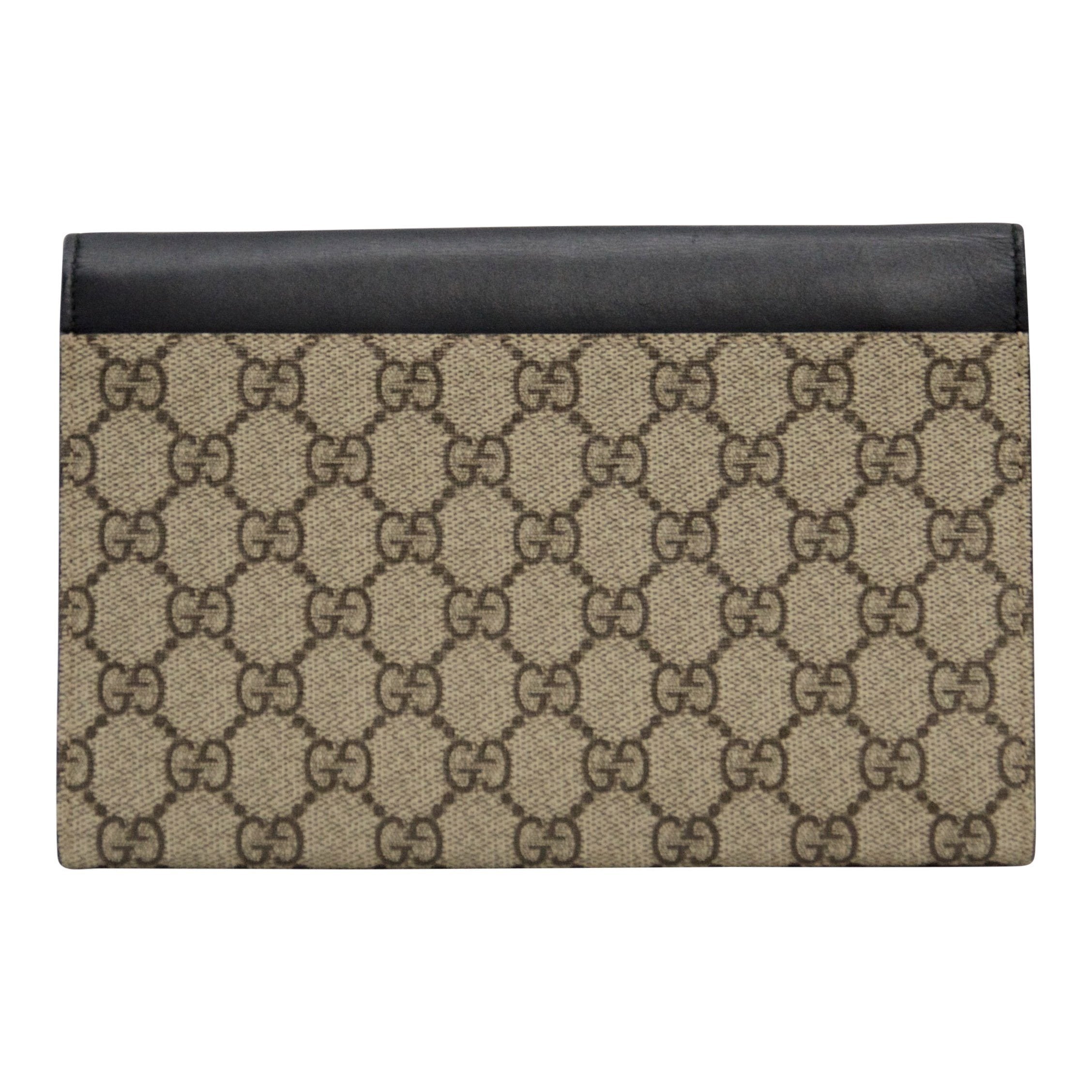 Gucci GG Canvas Supreme Pearl Studded and Black Leather Clutch