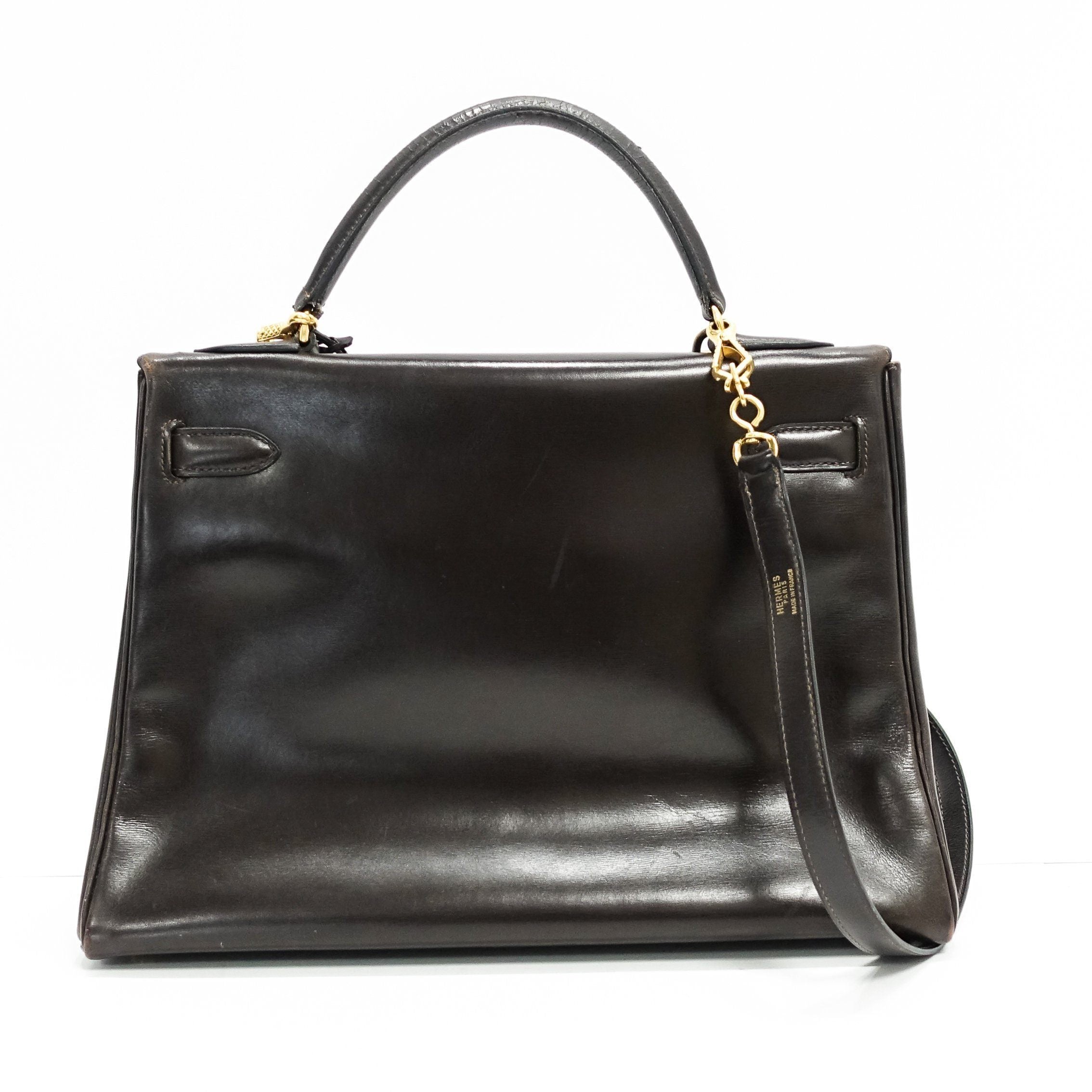 Hermes Vintage Chocolate Brown Box Leather Kelly 32