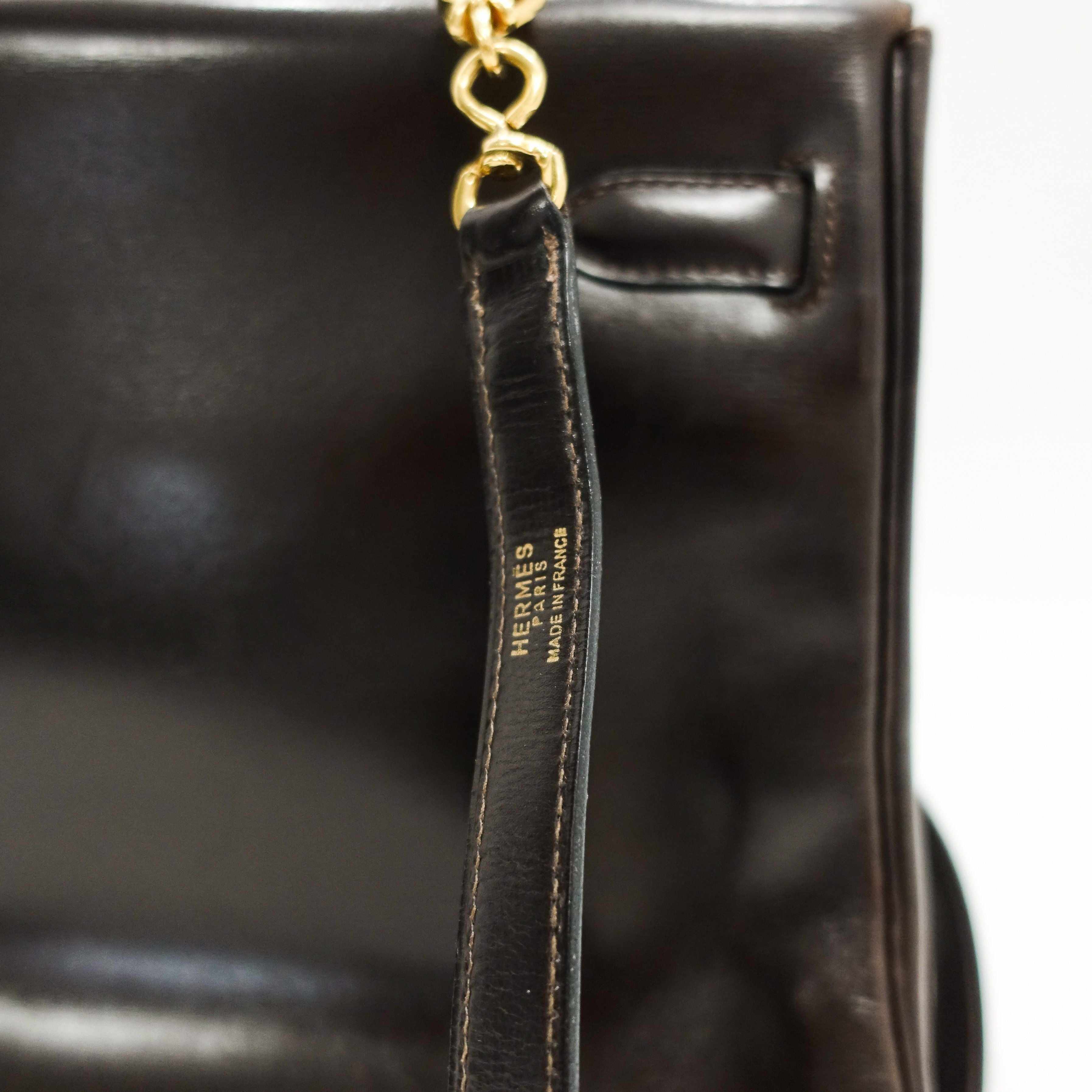 Hermes Vintage Chocolate Brown Box Leather Kelly 32