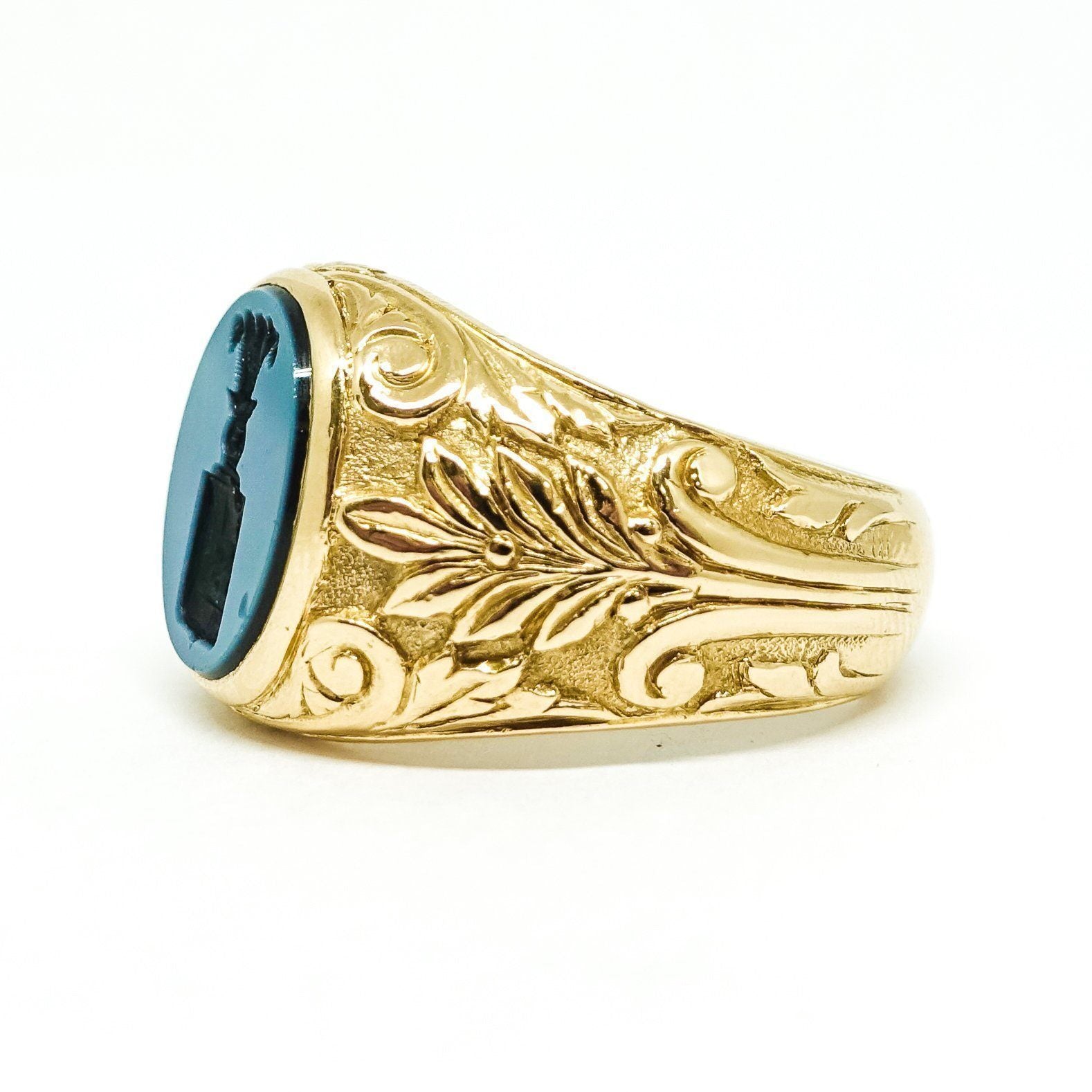 Men's Antique Carved Cut Onyx Ring