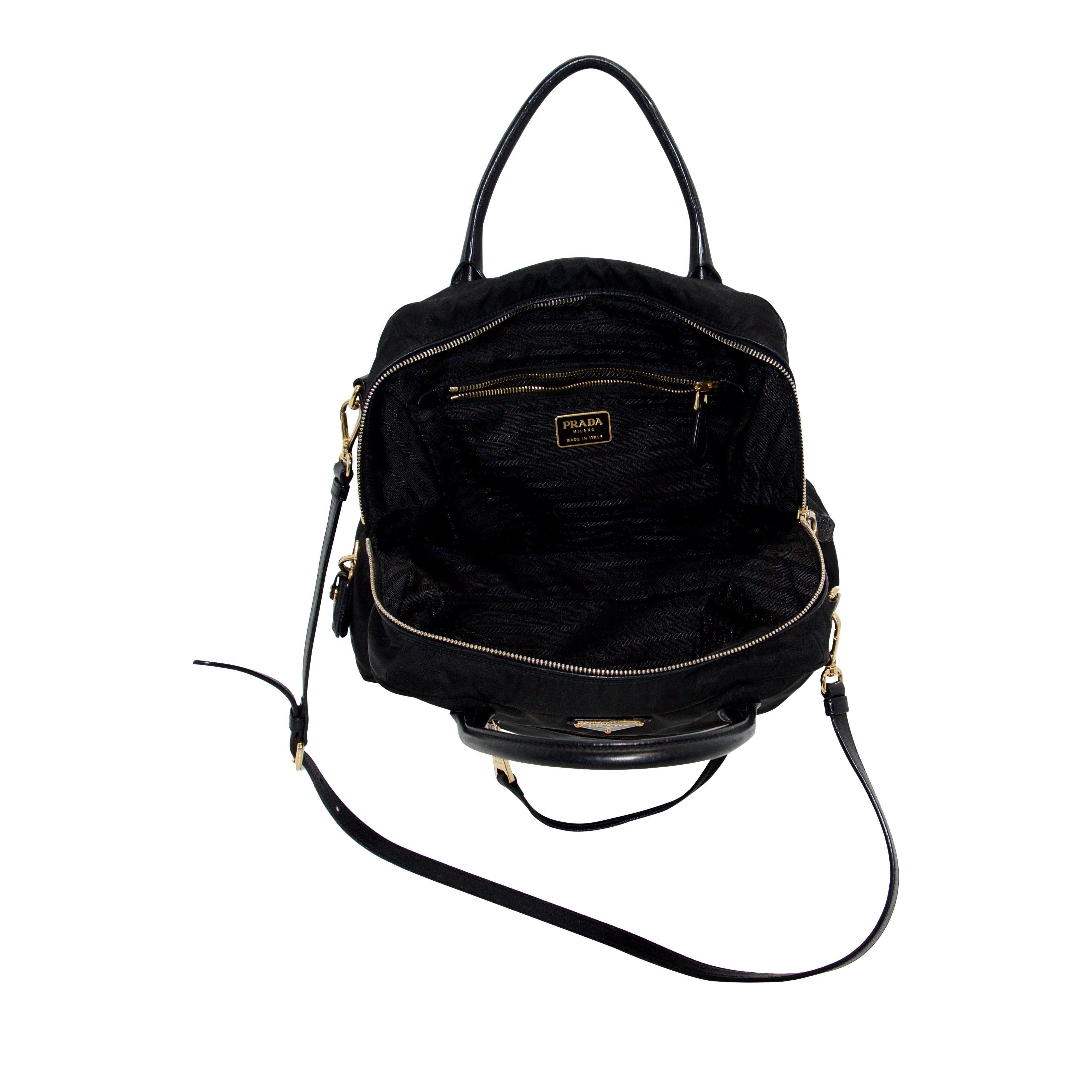 Prada Black Nylon and Leather-Trimmed Two Way Handbag